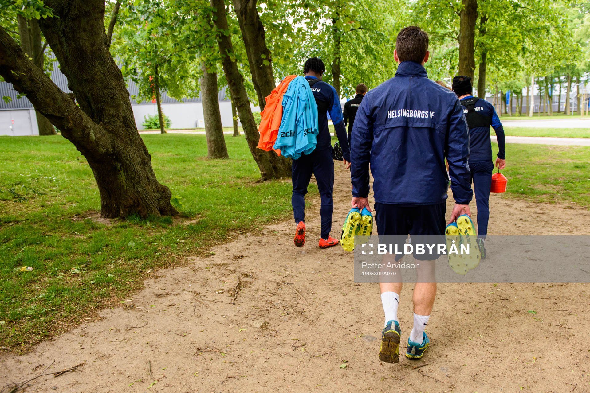 Spelarna efter en fotbollsträning med Helsingborg den 30 maj 2019 i Helsingborg.