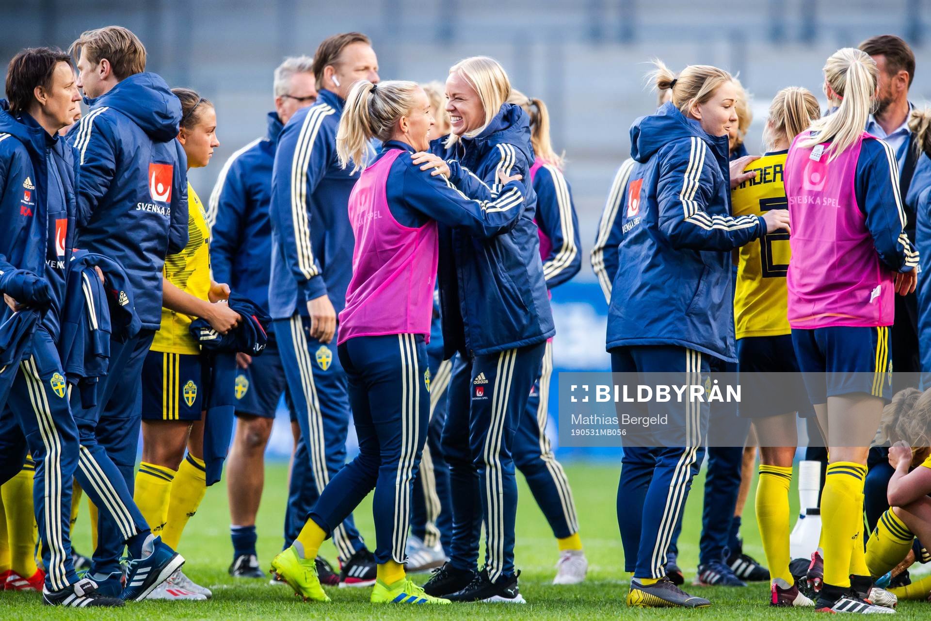 Caroline Seger and Julia Roddar of Sweden celebrate