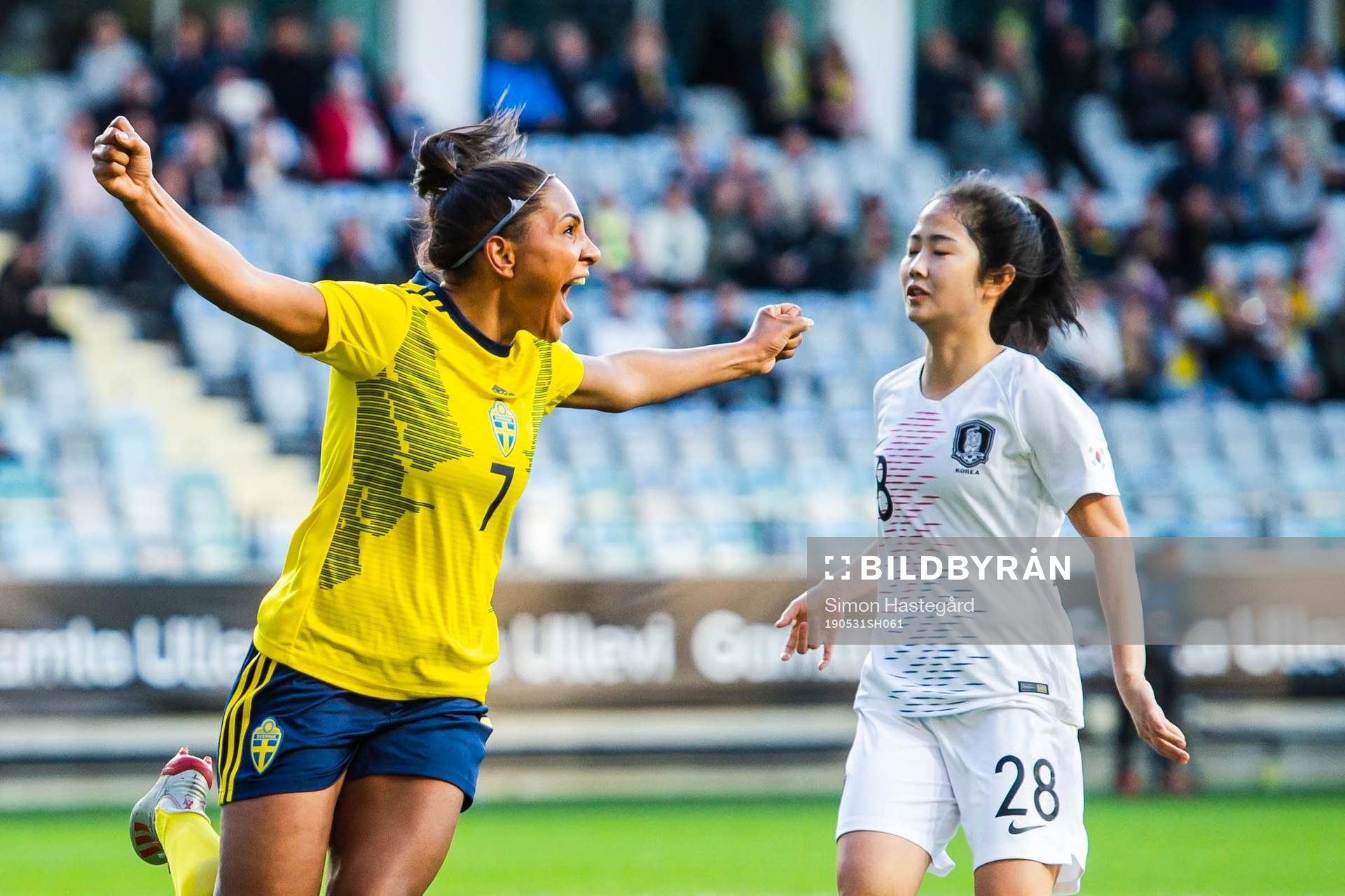 Madelen Janogy of Sweden celebrates