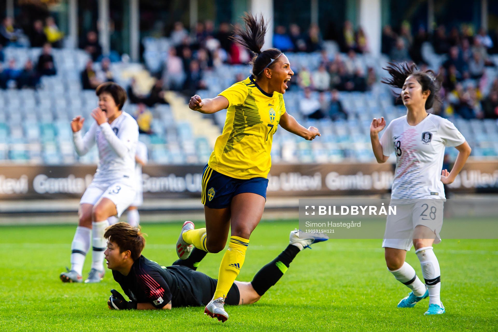 Madelen Janogy of Sweden celebrates the 1-0 goal