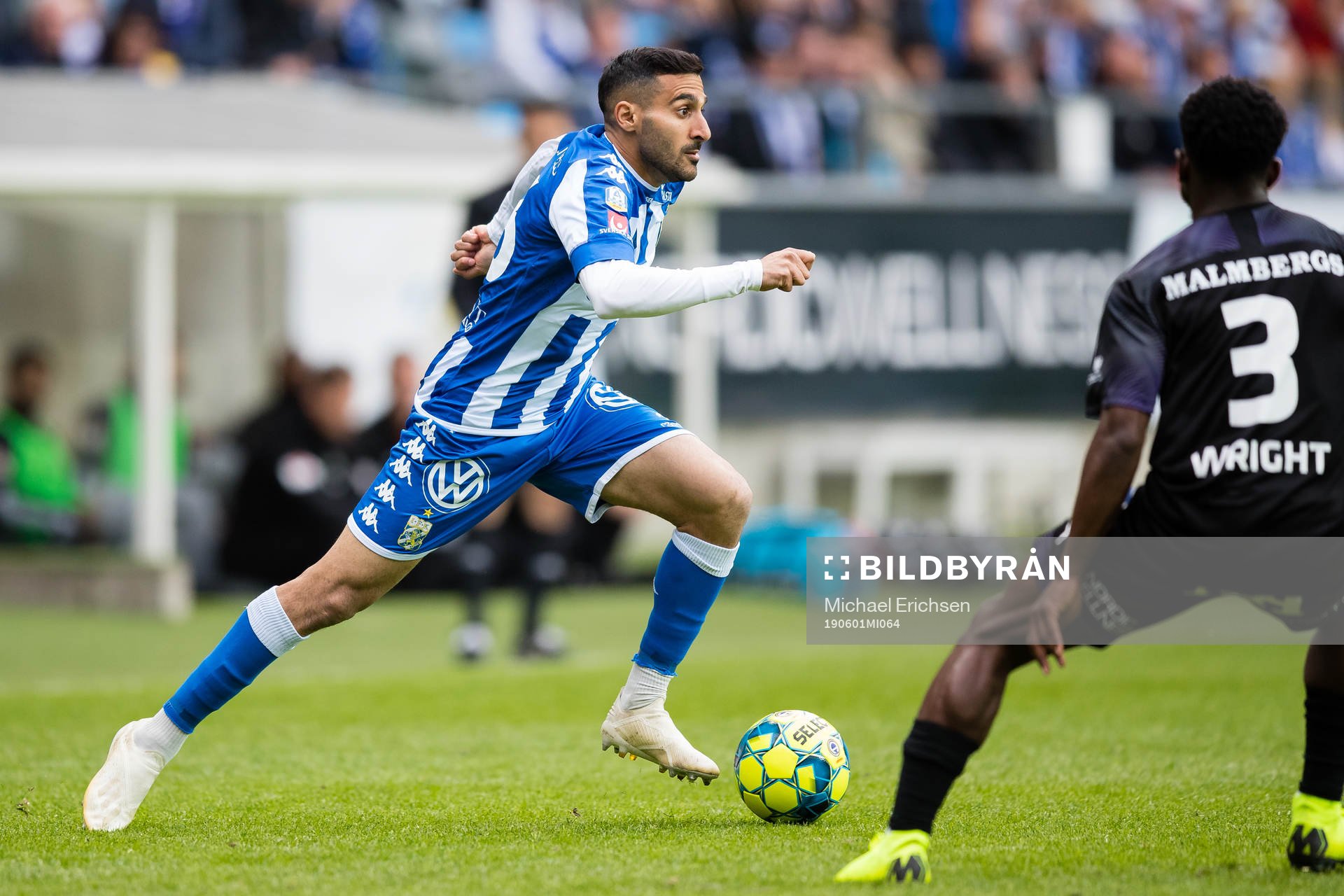 IFK Göteborgs Sargon Abraham under fotbollsmatchen i allsvenskan mellan IFK Göteborg och Örebro den 1 juni 2019 i Göteborg.