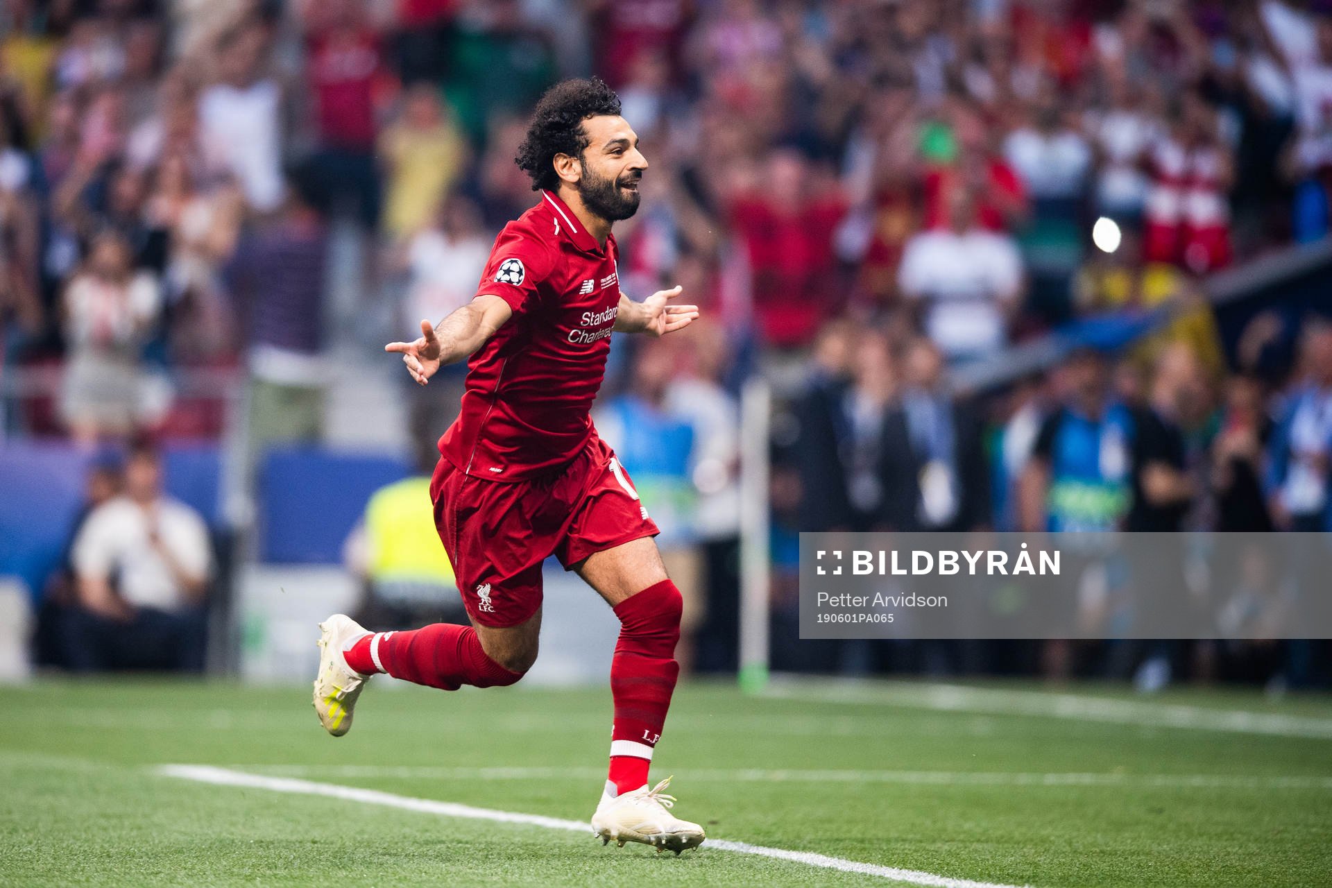 Mohamed Salah of Liverpool celebrates scoring 0-1