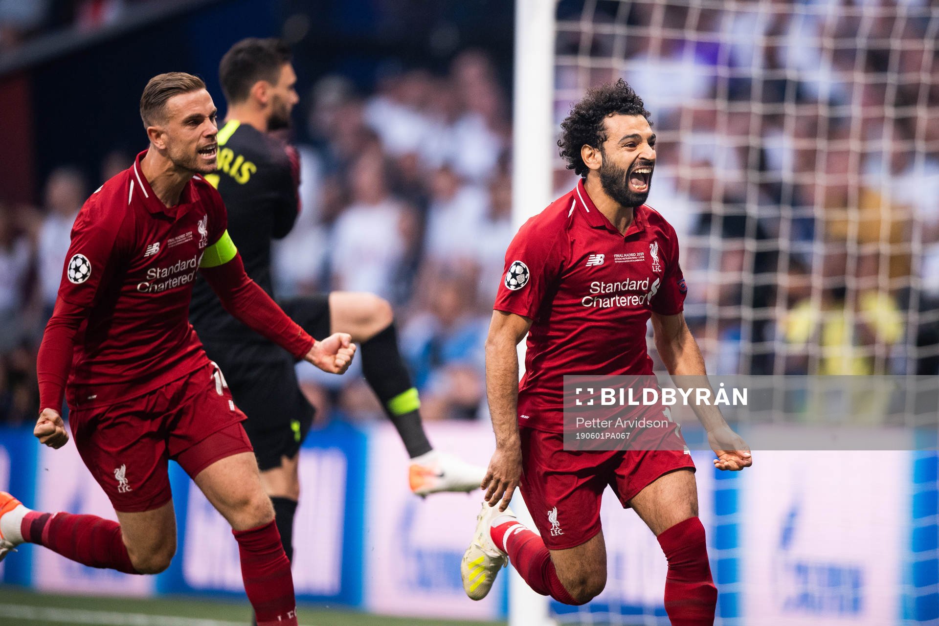 Mohamed Salah of Liverpool celebrates scoring 0-1