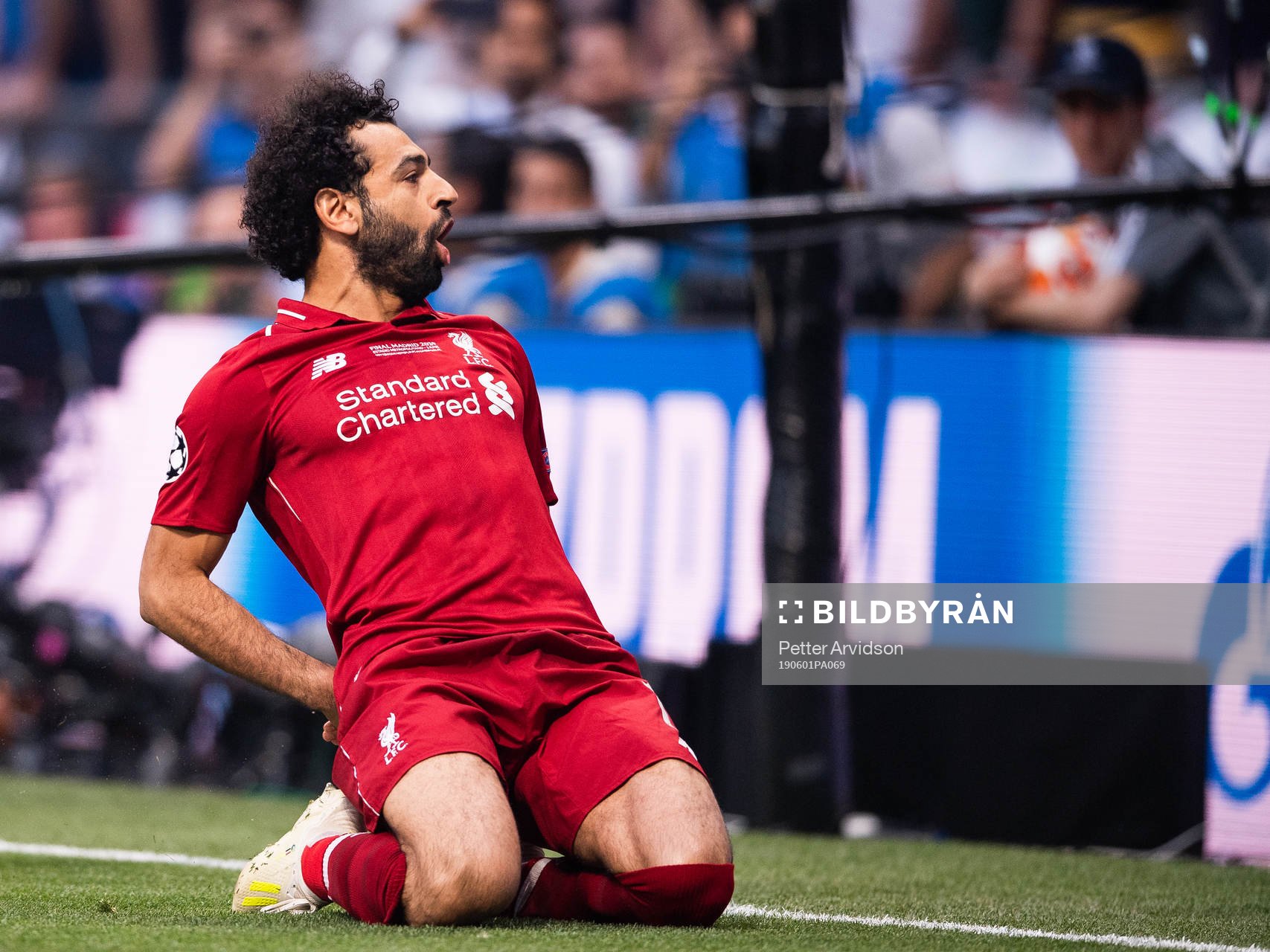 Mohamed Salah of Liverpool celebrates scoring 0-1
