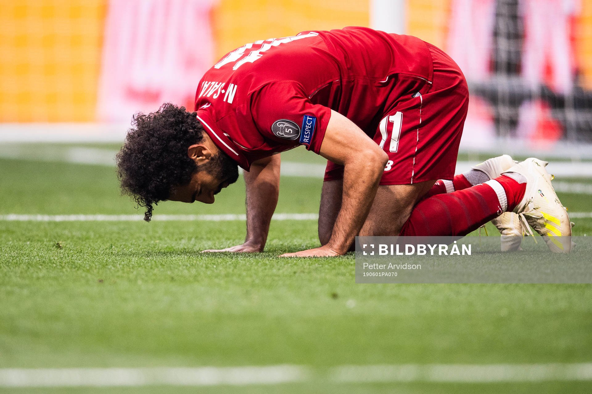 Mohamed Salah of Liverpool celebrates scoring 0-1