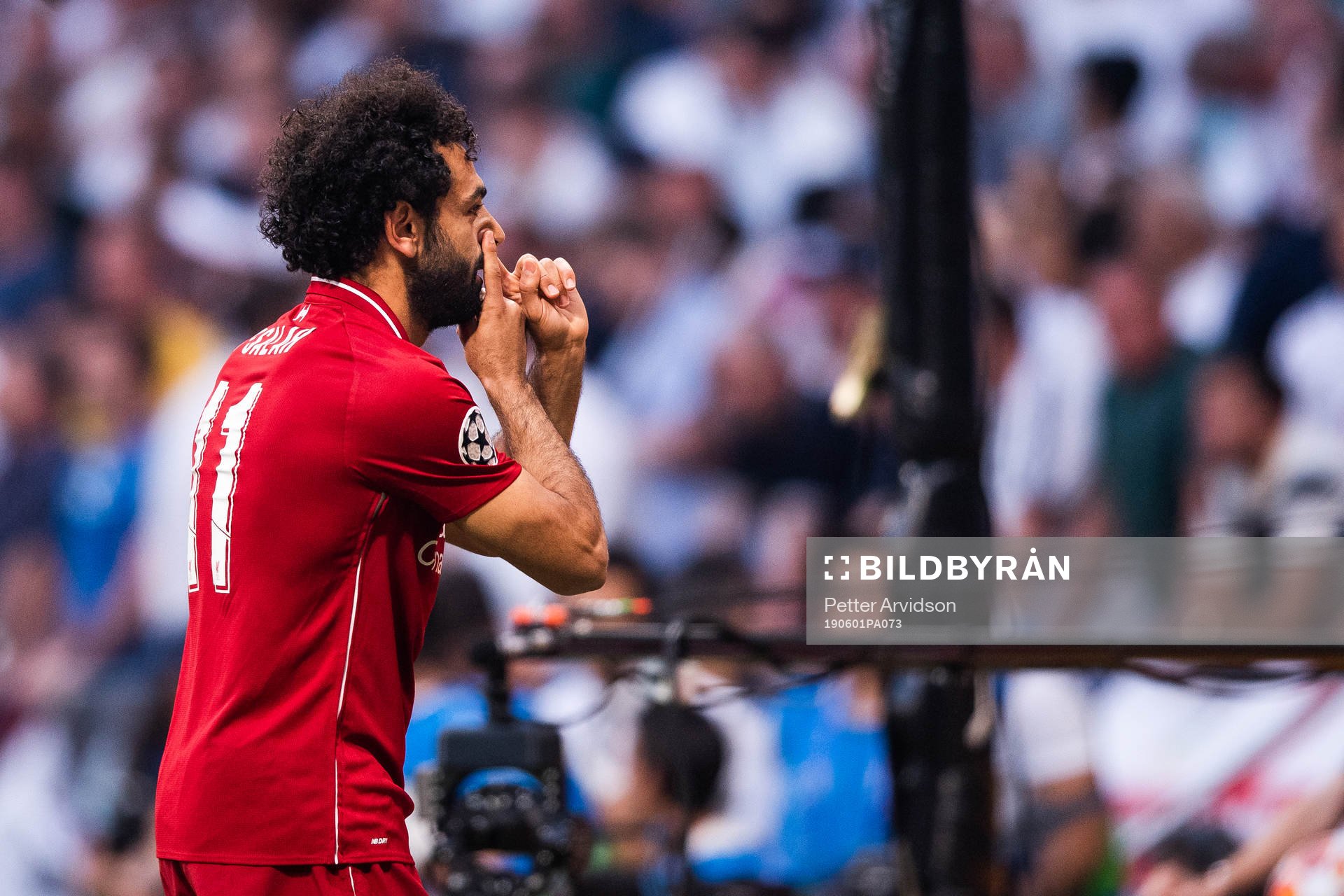 Mohamed Salah of Liverpool celebrates scoring 0-1