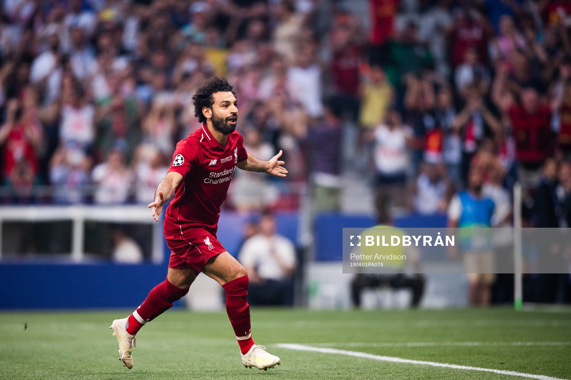 Mohamed Salah of Liverpool celebrates scoring 0-1