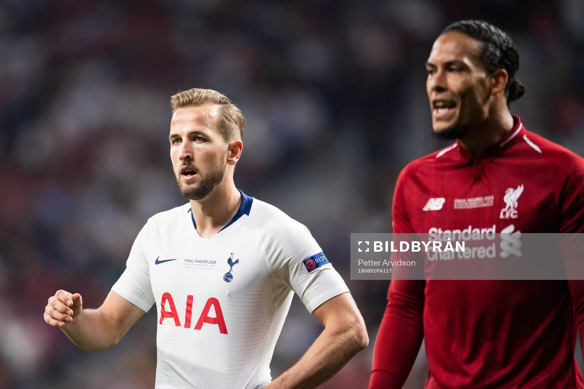 Harry Kane of Tottenham and Virgil van Dijk of Liverpool