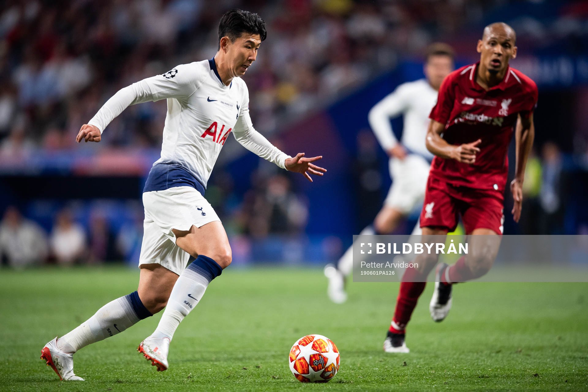 Heung-Min Son of Tottenham and Fabinho of Liverpool