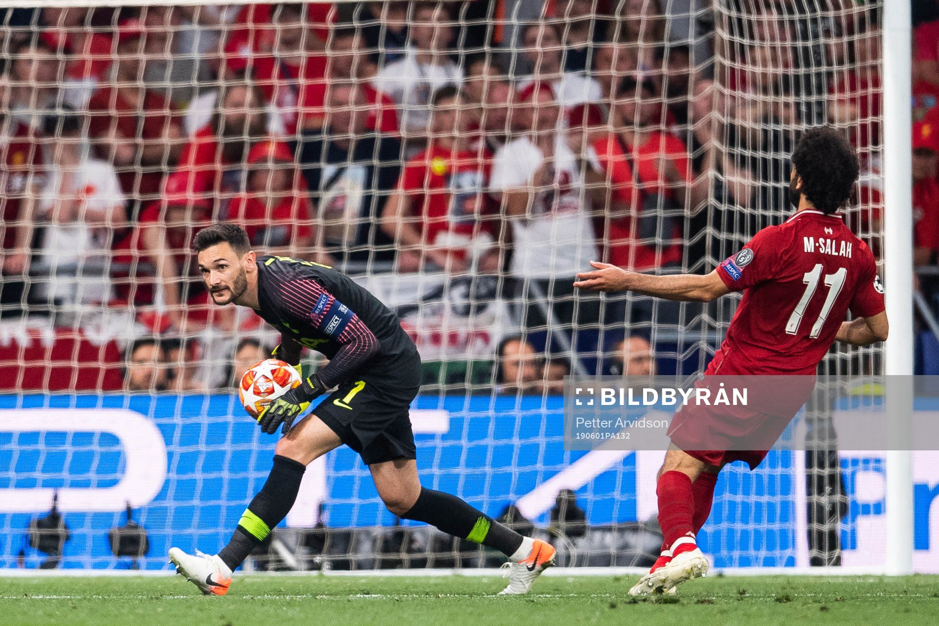 Goalkeeper Hugo Lloris of Tottenham and Mohamed Salah of