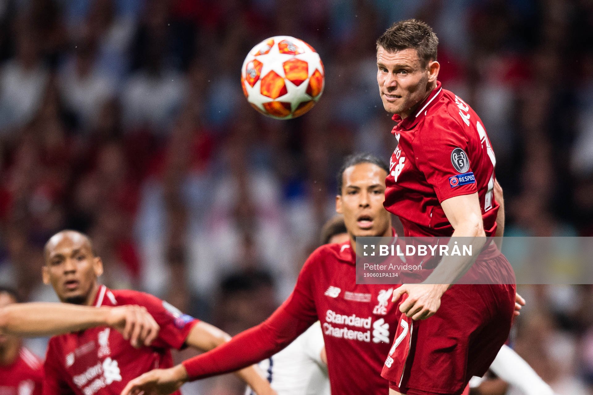 James Milner of Liverpool with a header