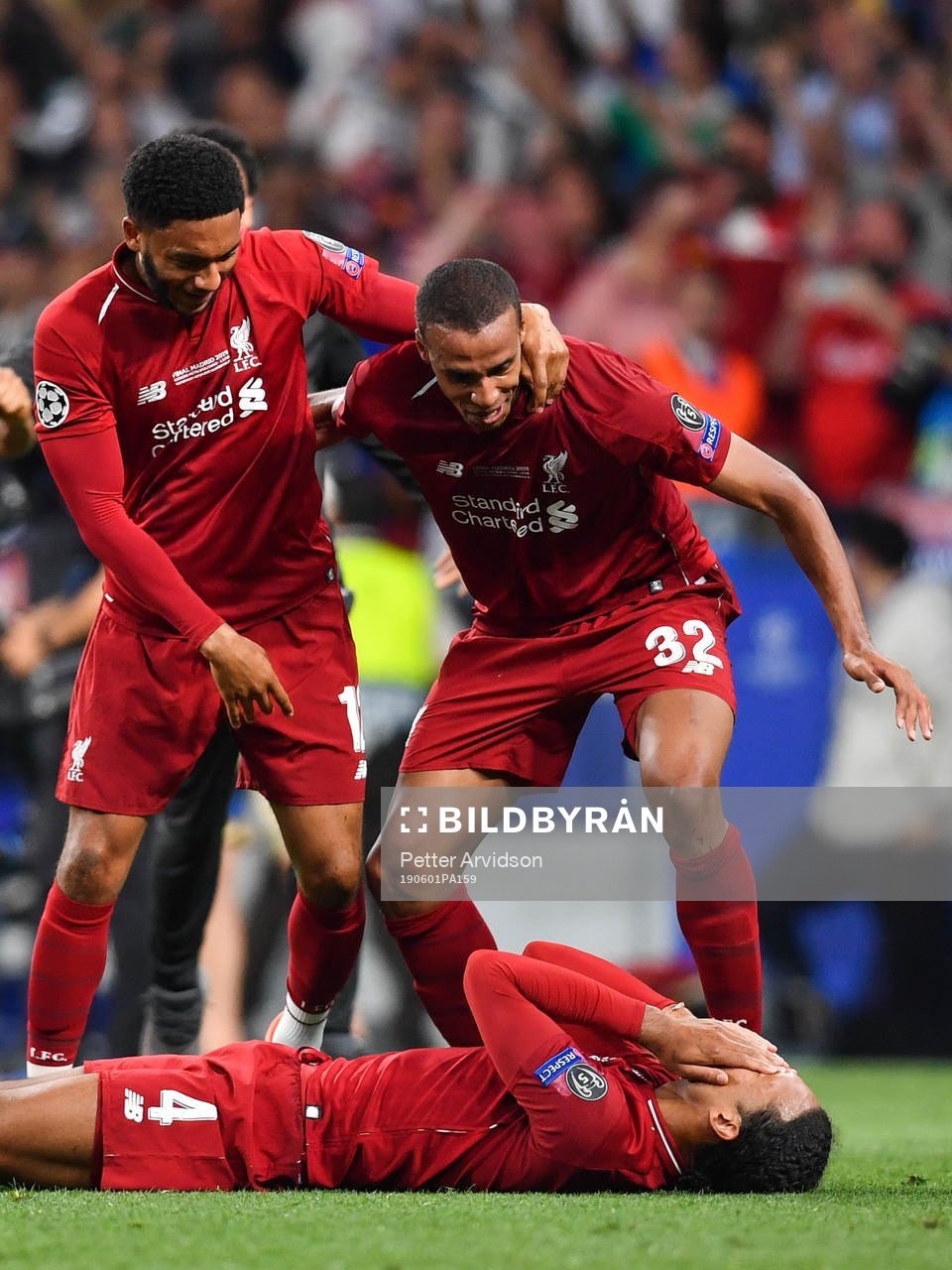 Joe Gomez, Joel Matip and Virgil van Dijk of Liverpool