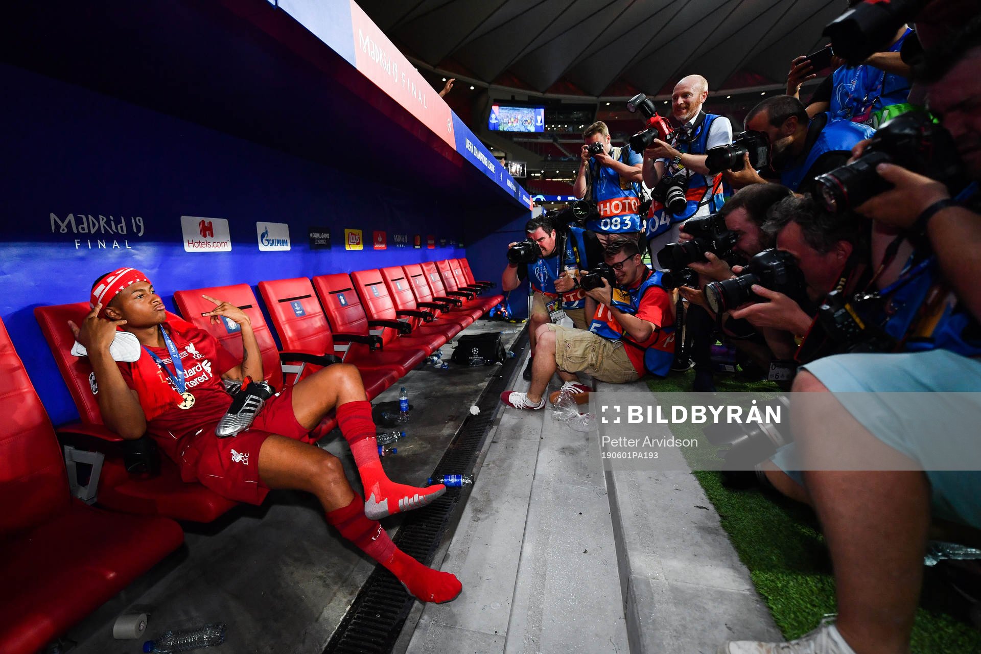 Rhian Brewster of Liverpool celebrate with the medal and