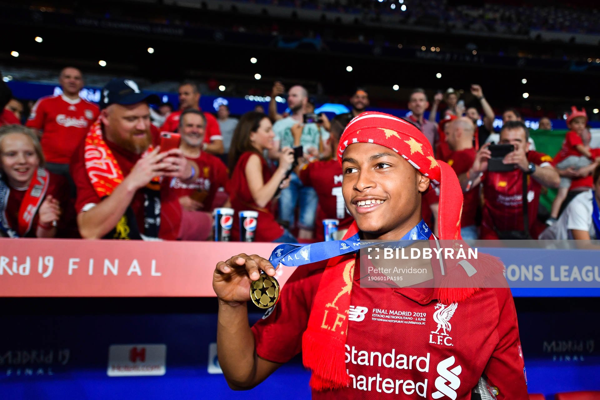 Rhian Brewster of Liverpool celebrate with the medal