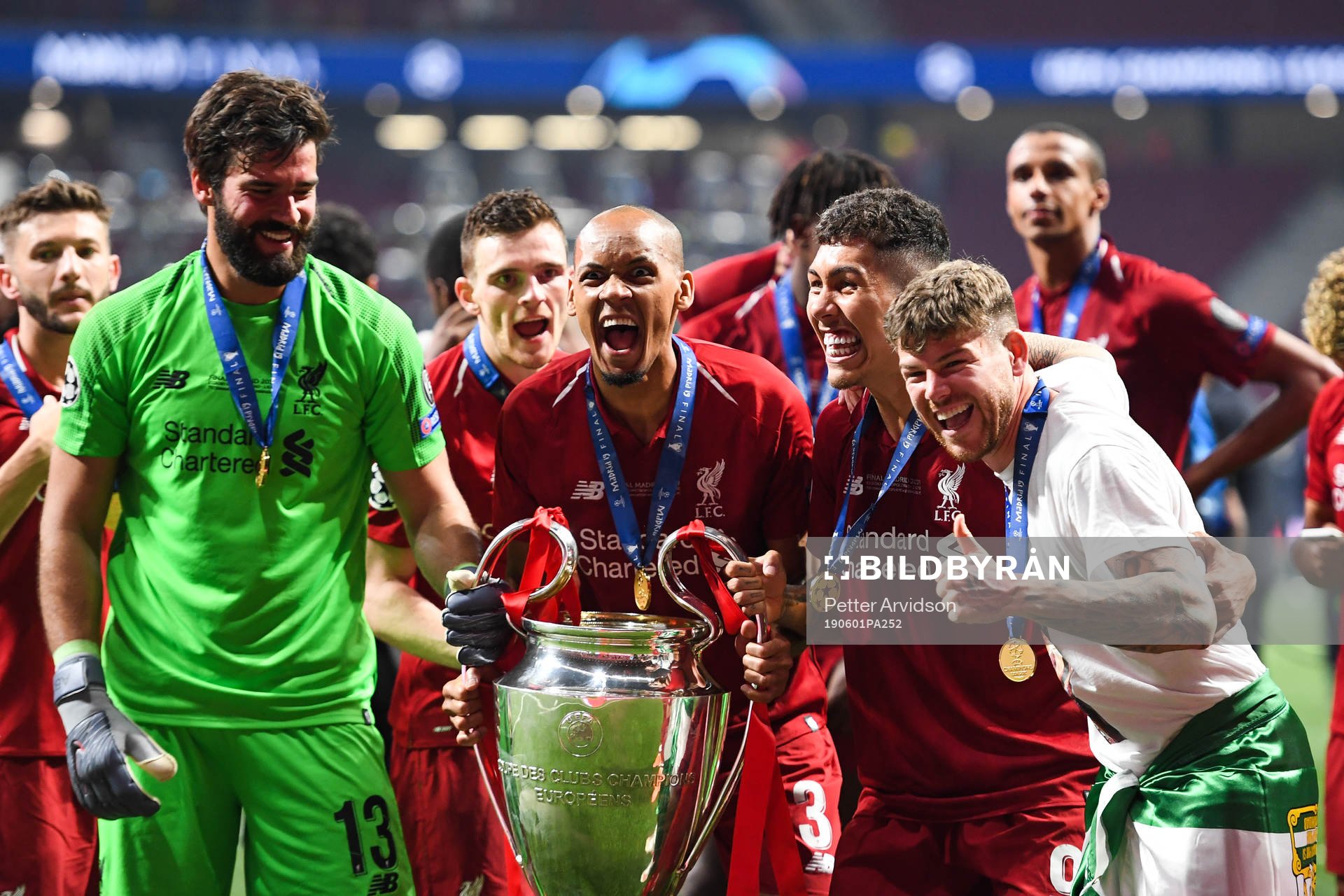 Goalkeeper Alisson Becker, Fabinho, Roberto Firmino and