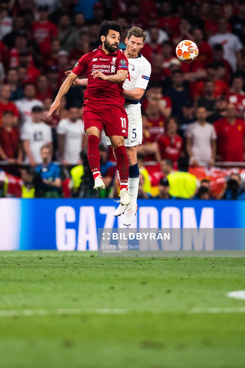 Mohamed Salah of Liverpool and Jan Vertonghen of Tottenham