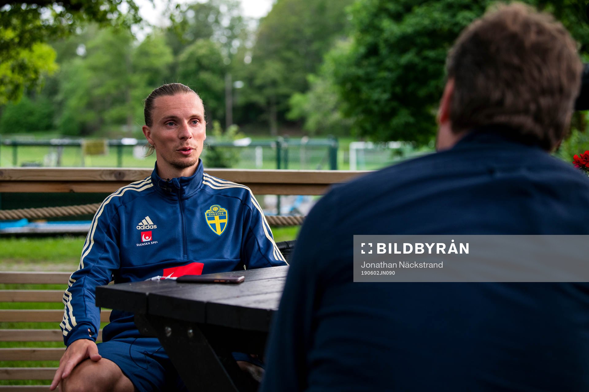 Niklas Hult of the Swedish national football team speaks to