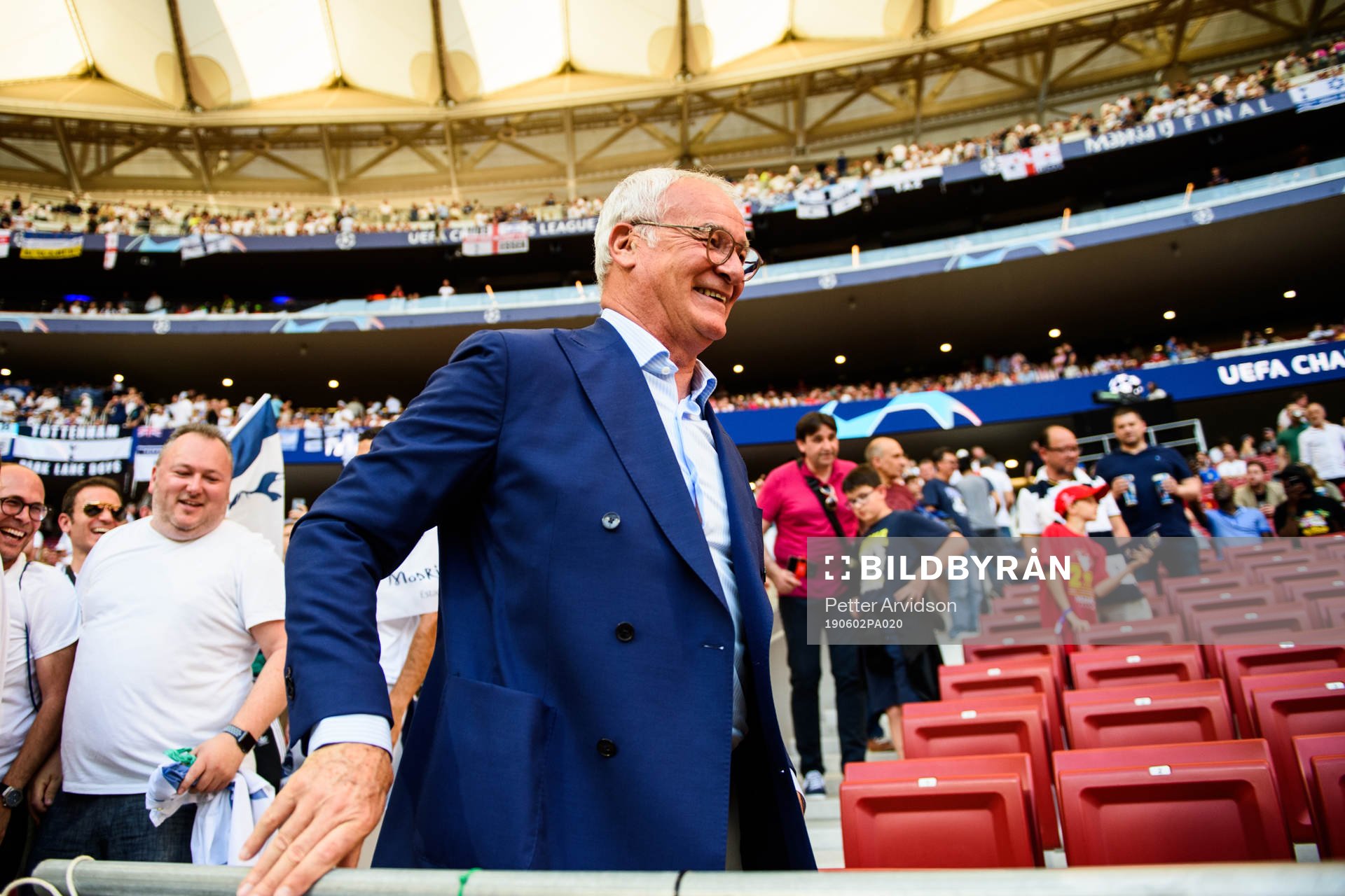 Claudio Ranieri in the stands prior to the UEFA Champions League final between Tottenham and Liverpool on June 2, 2019 in Madrid.