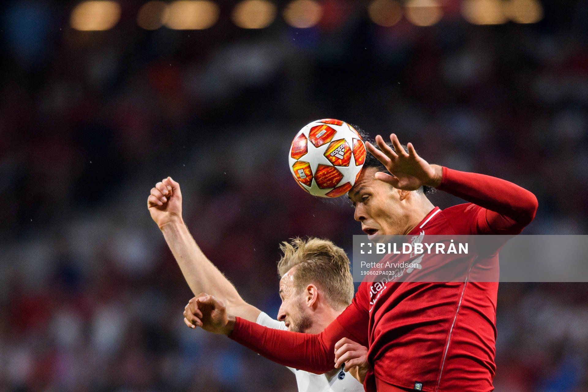 Virgil van Dijk of Liverpool and Harry Kane of Tottenham during the UEFA Champions League final between Tottenham and Liverpool on June 2, 2019 in Madrid.