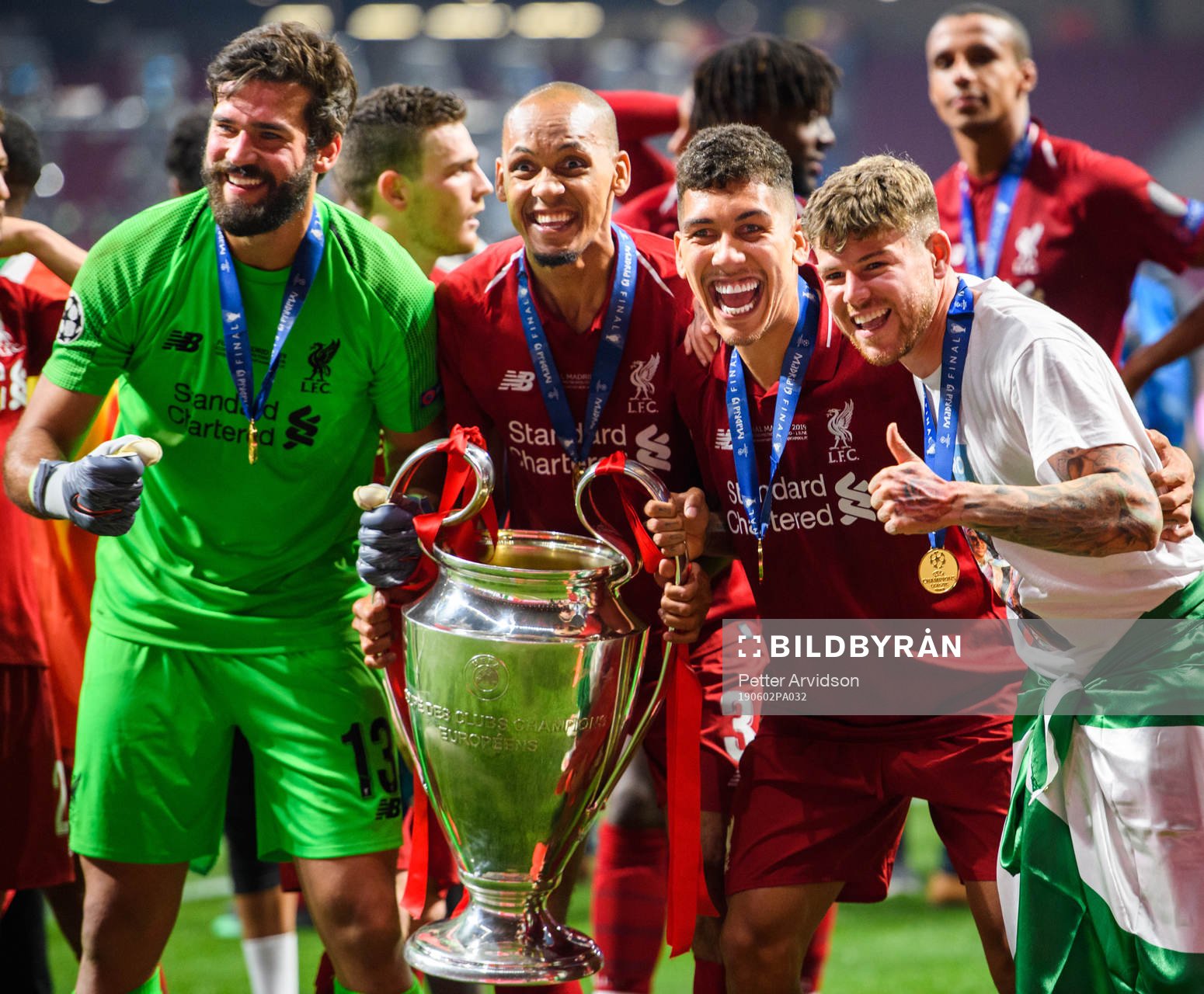 Goalkeeper Alisson Becker, Fabinho, Roberto Firmino and