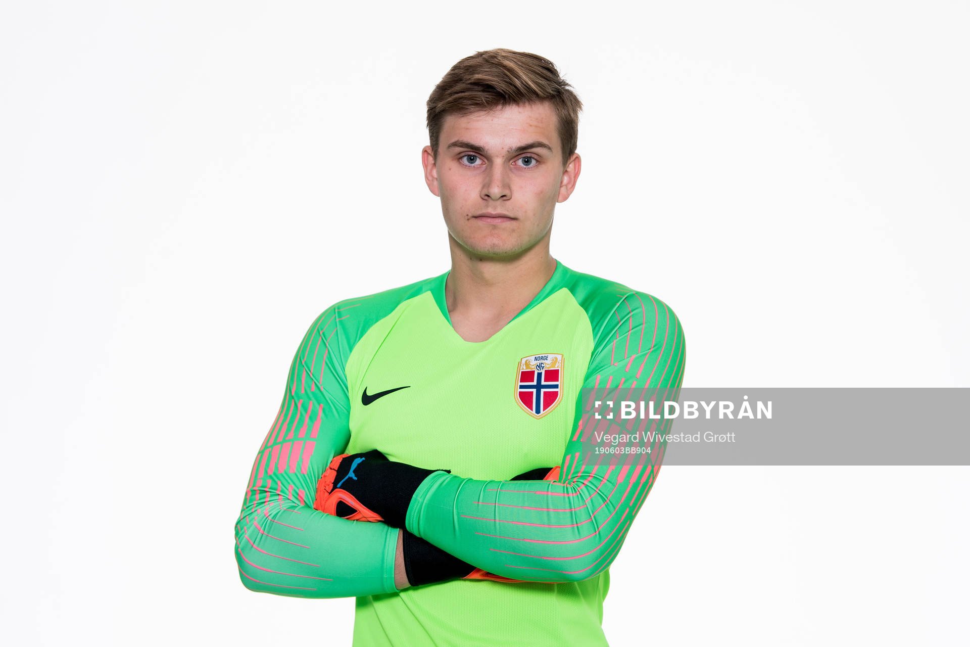 Goalkeeper Mads Hedenstad Christiansen of Norway poses for
