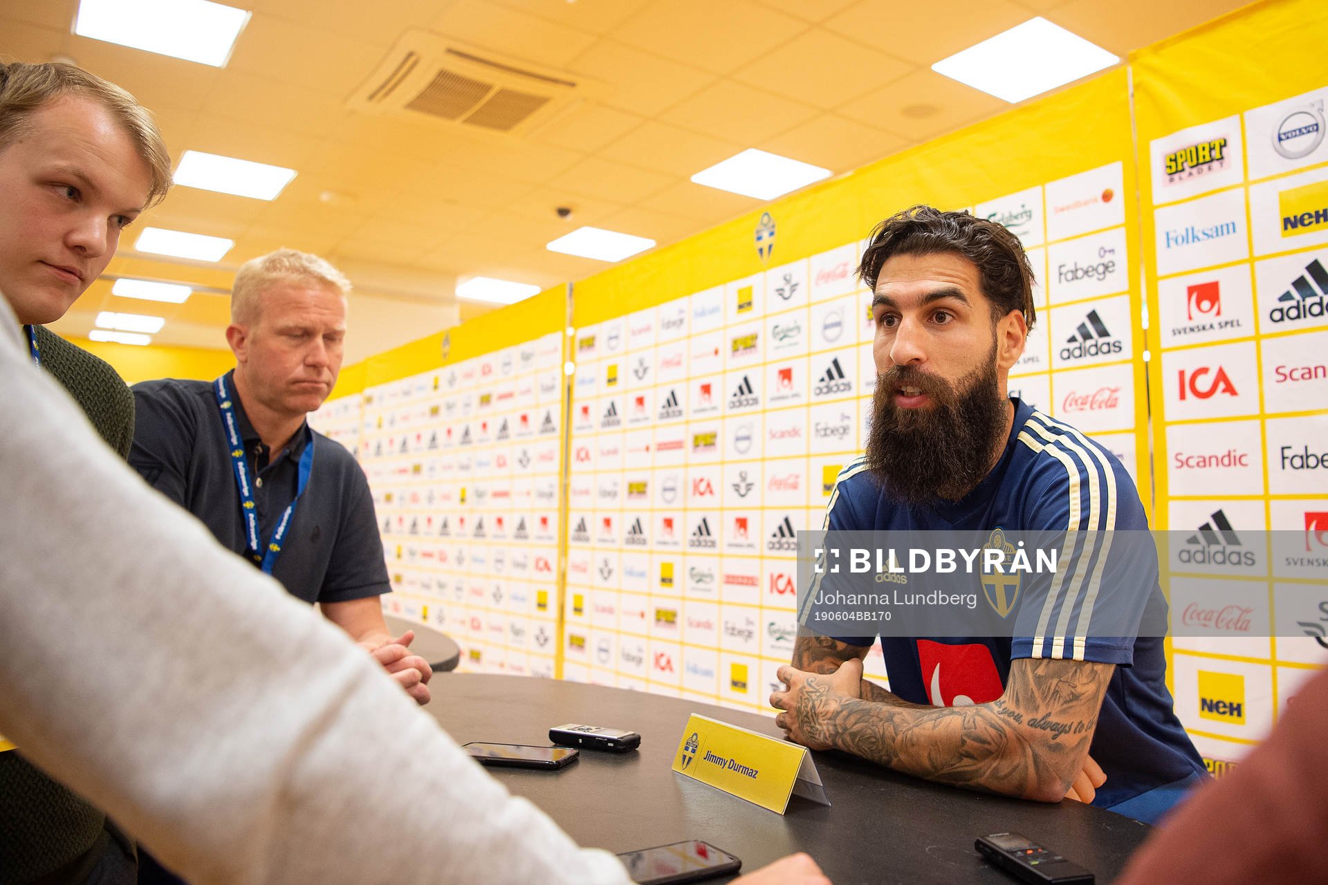 Jimmy Durmaz of the Swedish national football team in the mixed zone after a training session on June 4, 2019 in Stockholm.