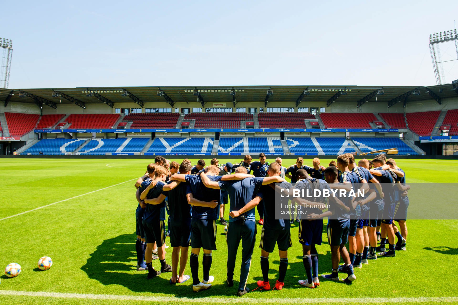The team gathers after a practice with the Swedish Under-21 national football team on June 5, 2019 in Helsingborg.