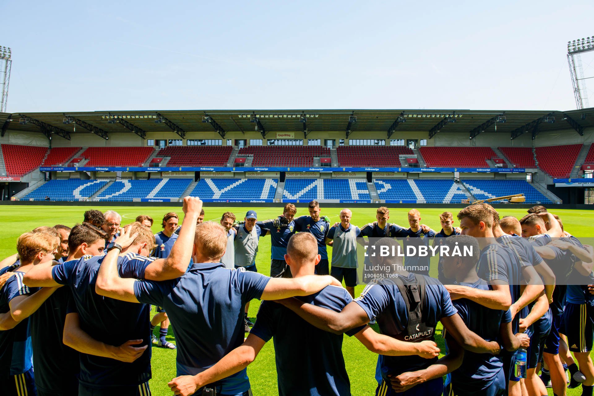 The team gathers after a practice with the Swedish Under-21 national football team on June 5, 2019 in Helsingborg.