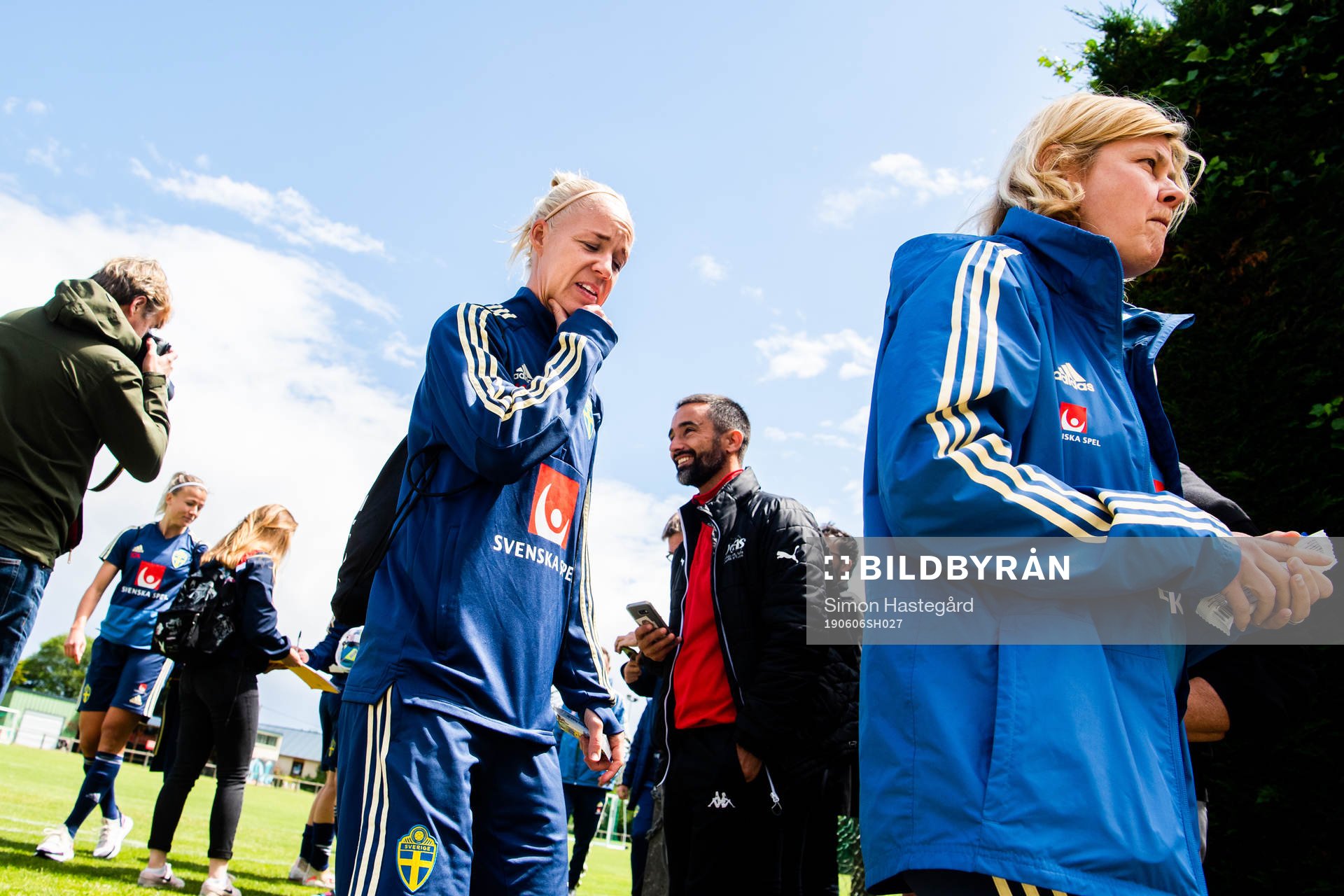 Caroline Seger and press officer Rebecca Hedin of Swedish