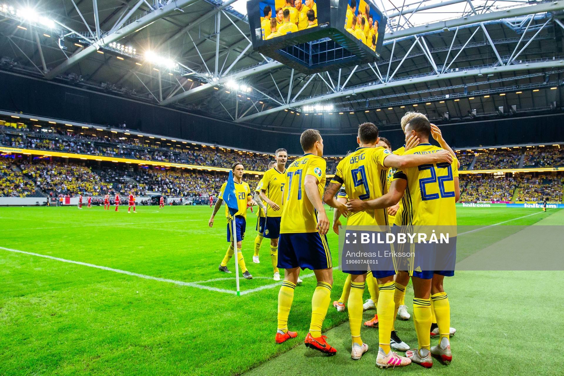 Robin Quaison of Sweden celebrate with teammates
