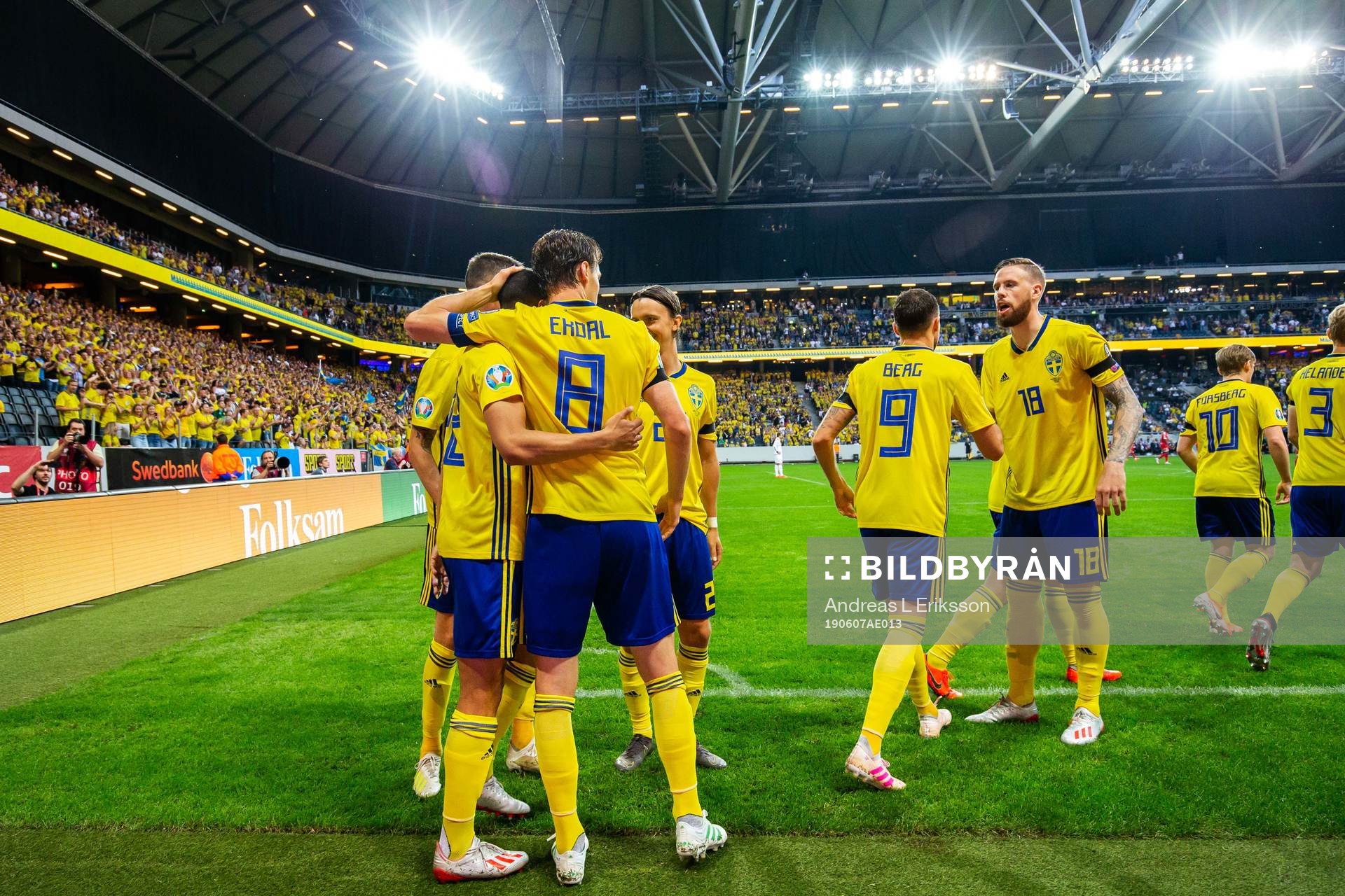 Robin Quaison of Sweden celebrate with teammates