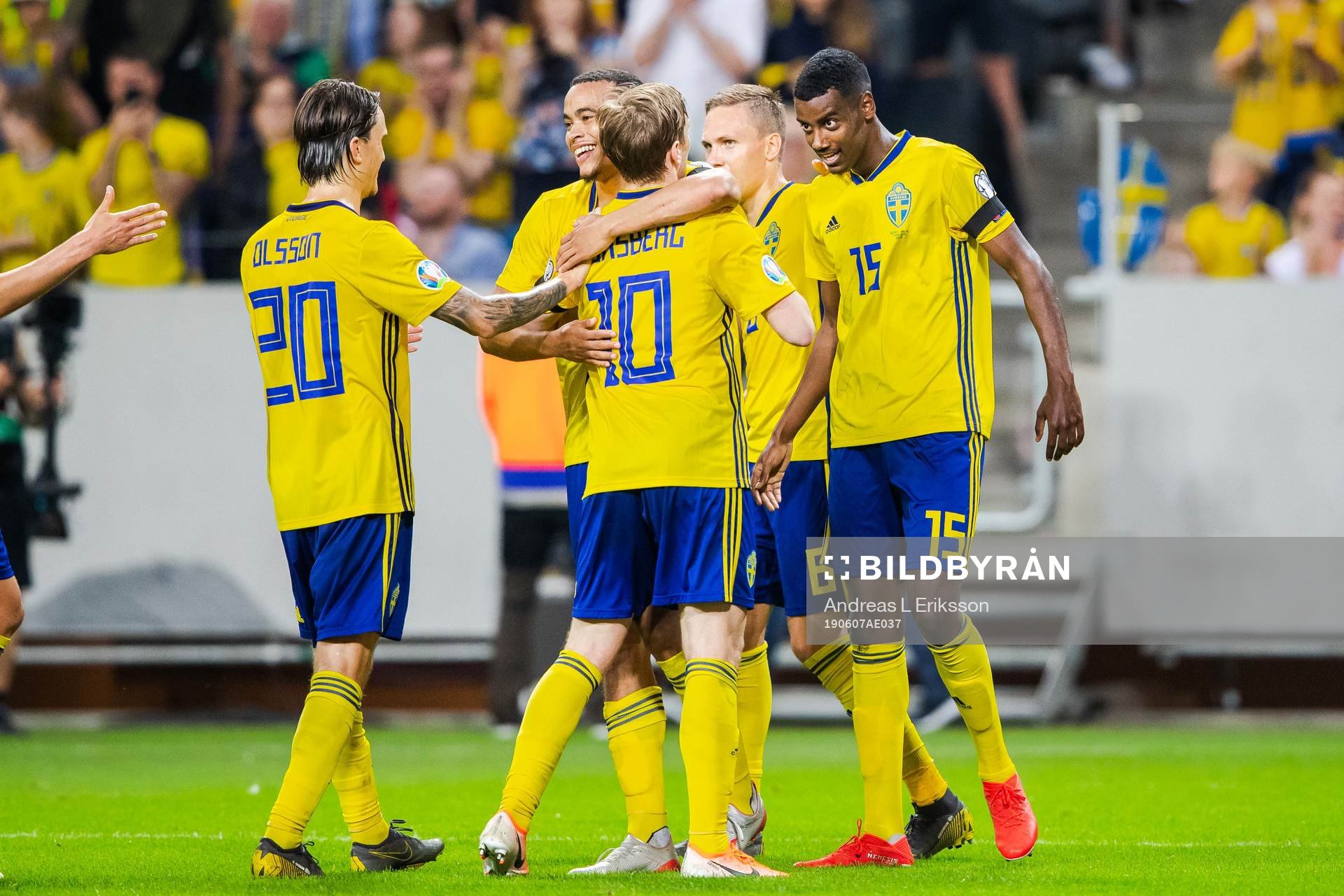 Alexander Isak celebrate with Kristoffer Olsson and Emil