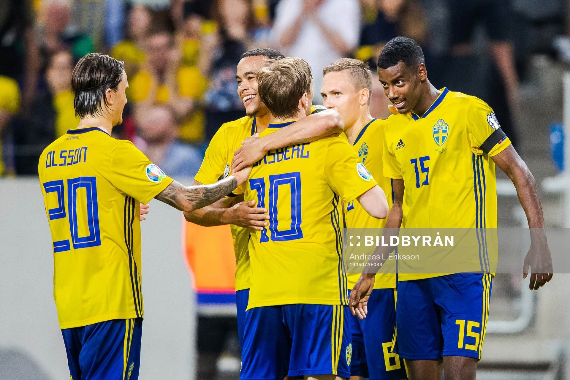 Alexander Isak celebrate with Kristoffer Olsson and Emil