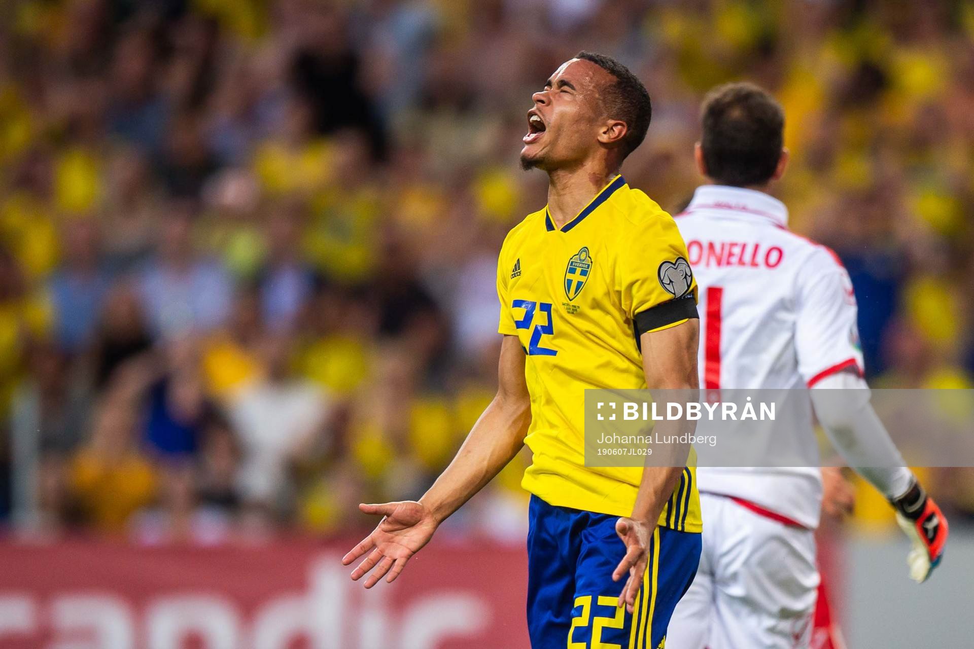 Robin Quaison of Sweden reacts