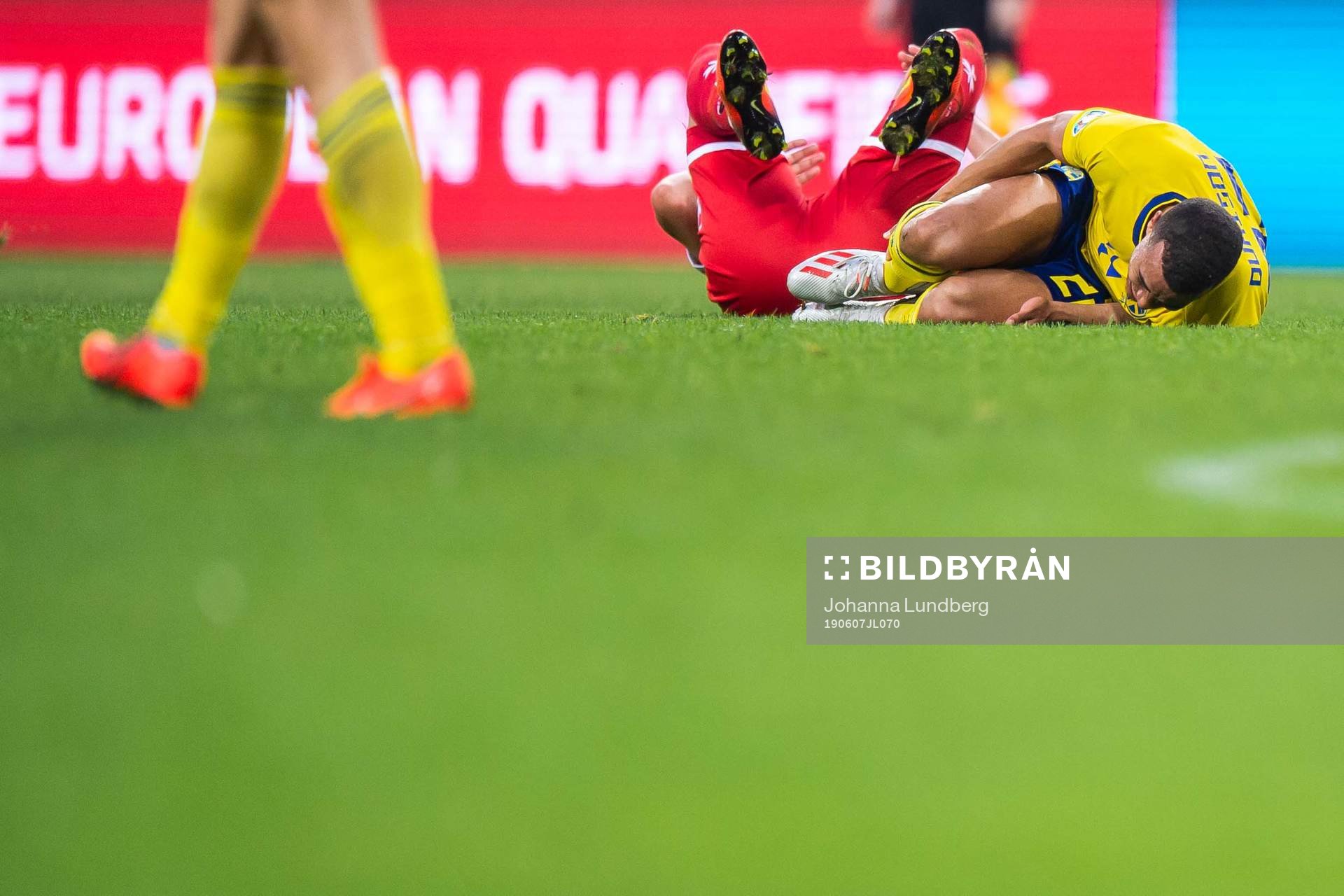 Robin Quaison of Sweden in pain