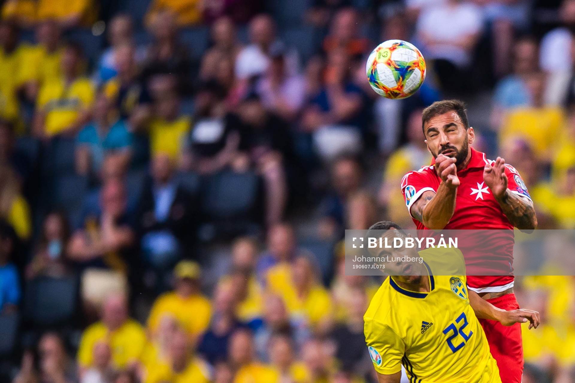 Robin Quaison of Sweden and Andrei Agius of Malta