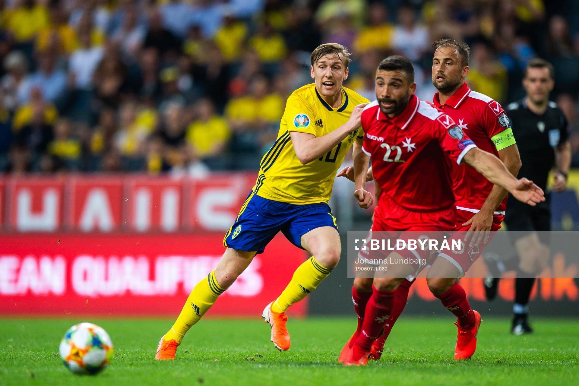 Emil Forsberg of Sweden and Alfred Effiong of Malta
