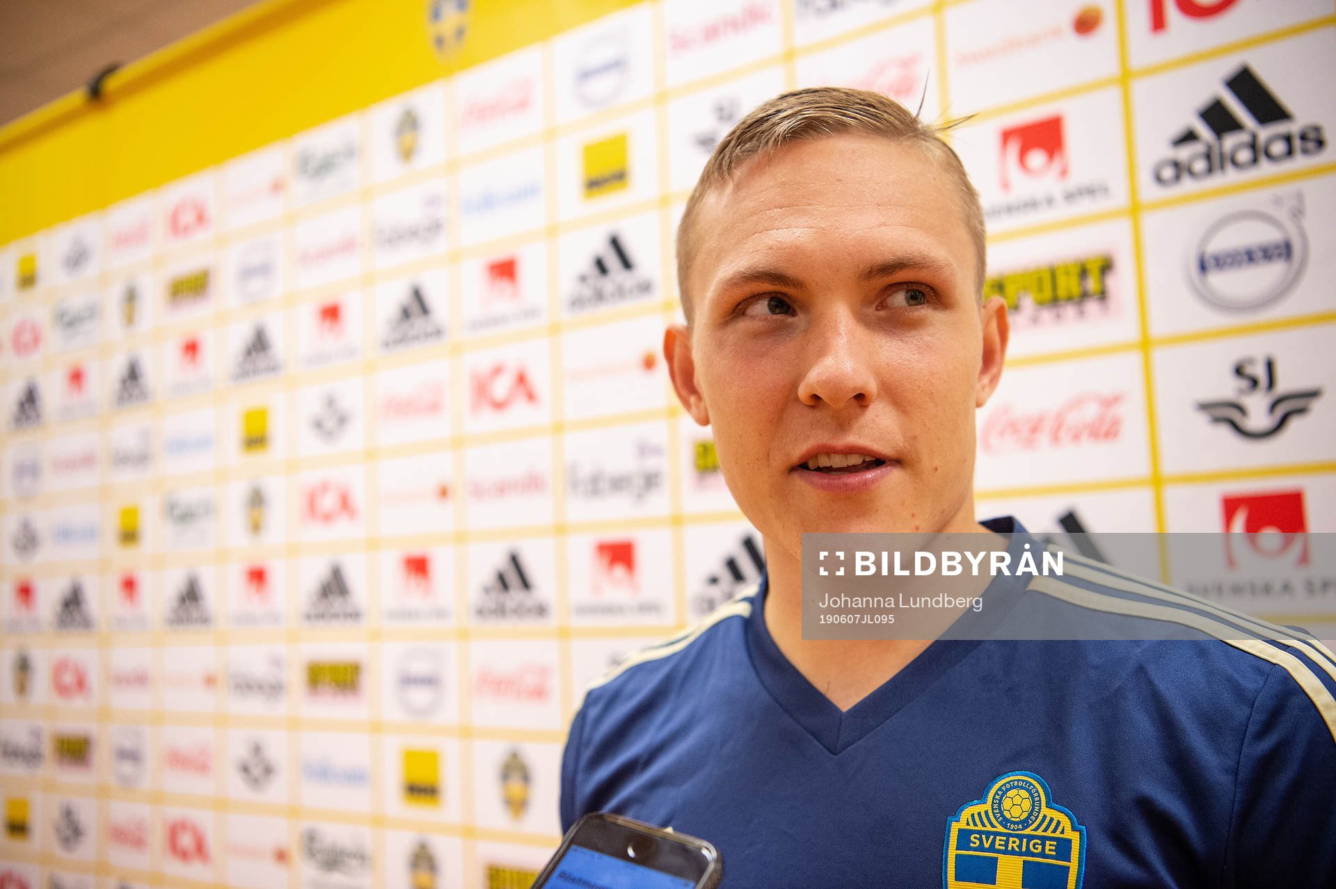 Ludwig Augustinsson of Sweden in the mixed zone after the UEFA Euro Qualifier football match between Sweden and Malta on June 7, 2019 in Stockholm.