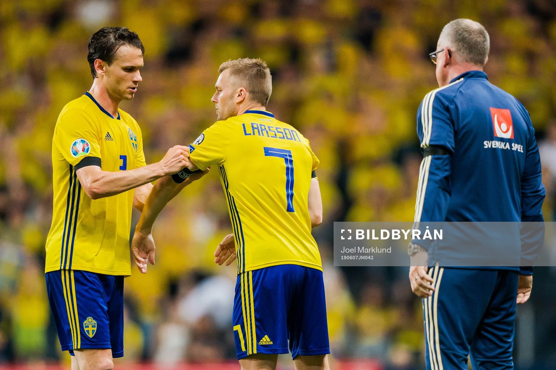 Marcus Berg changes with Sebastian Larsson of Sweden