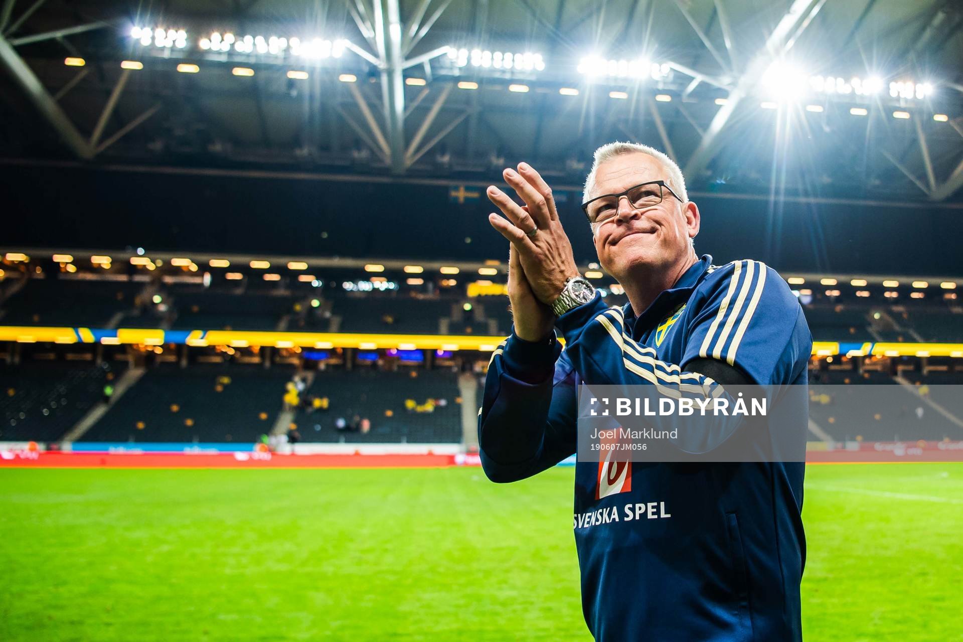 Head coach Janne Andersson of Sweden celebrates