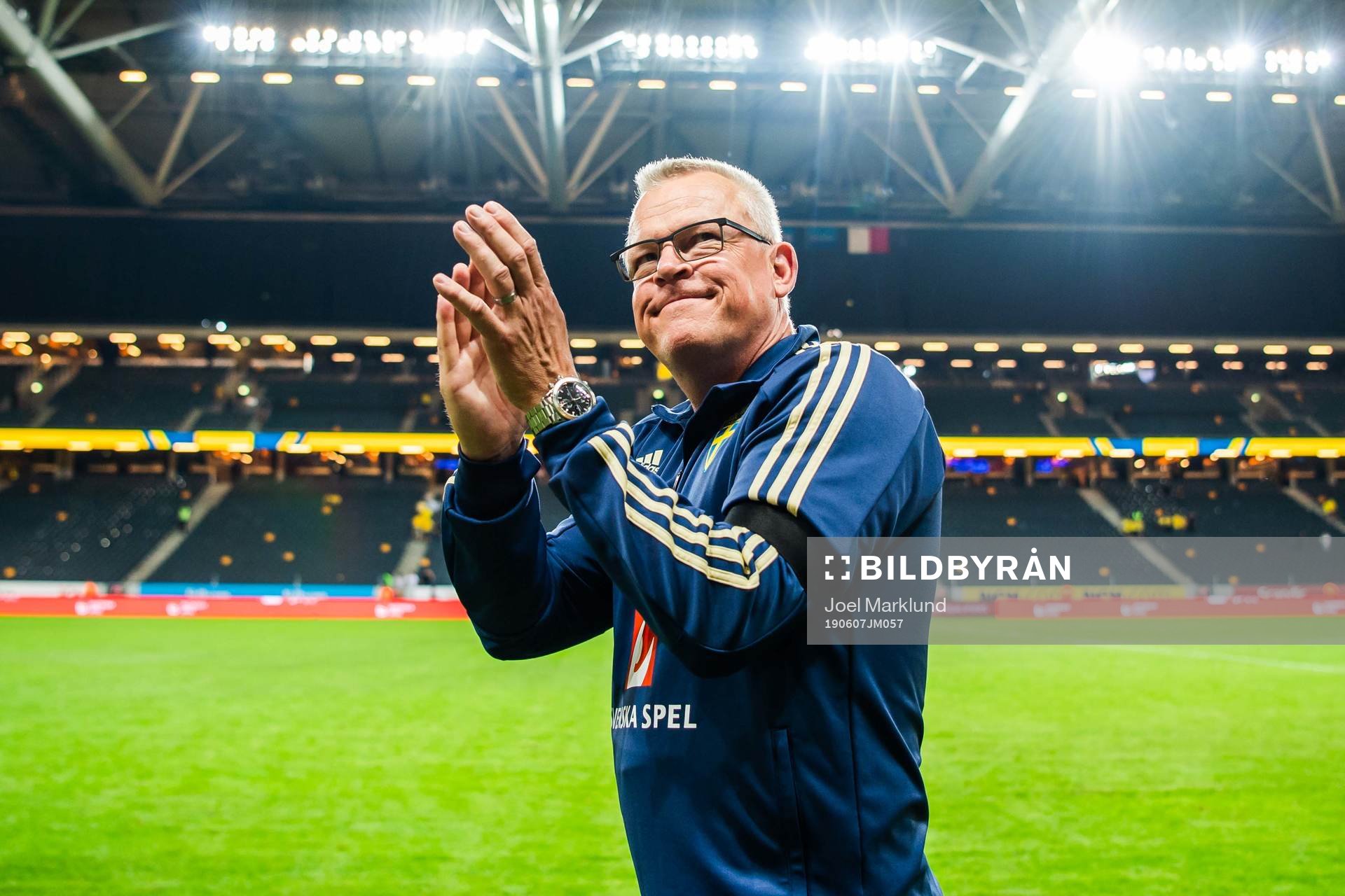 Head coach Janne Andersson of Sweden celebrates