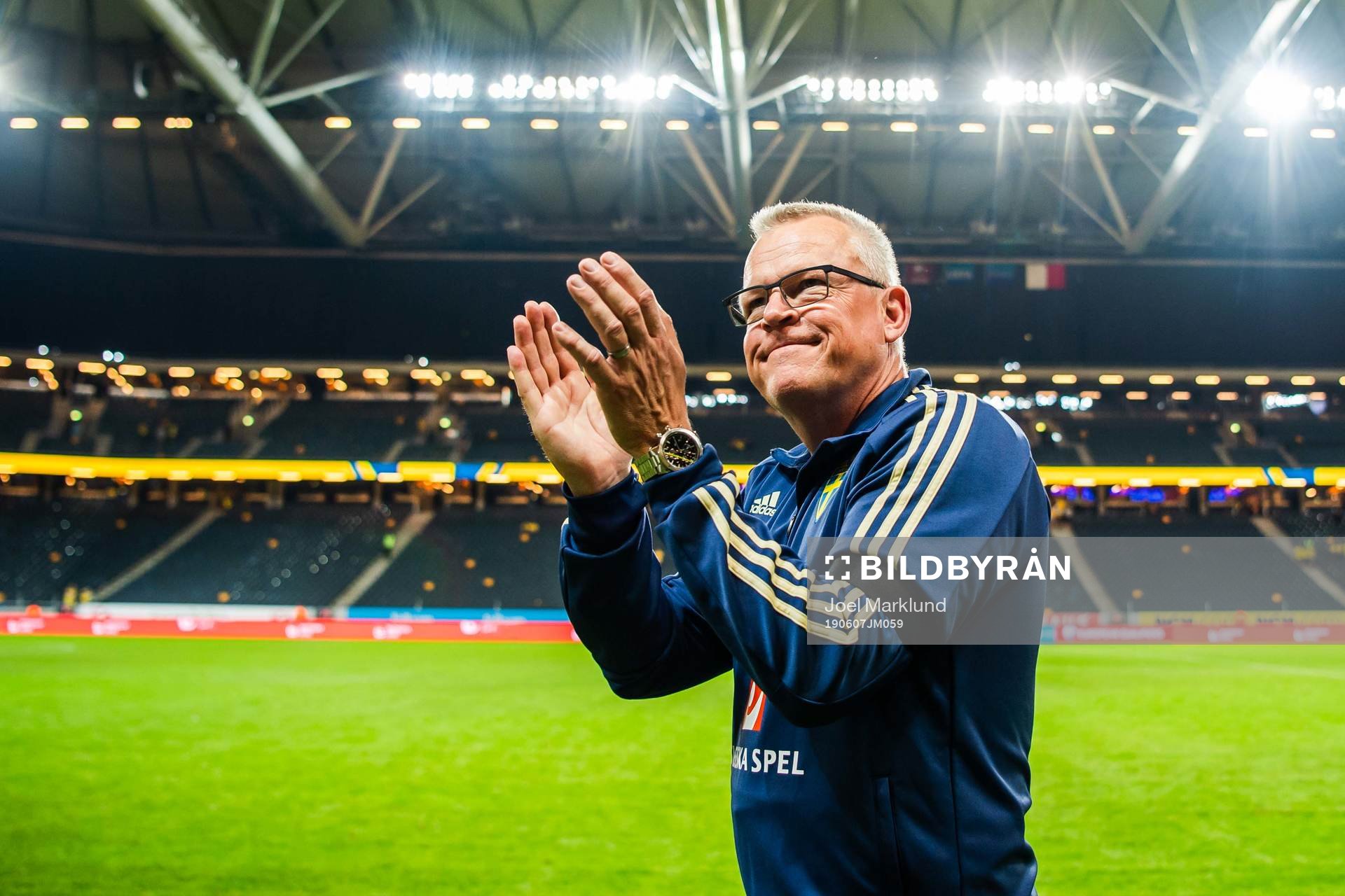 Head coach Janne Andersson of Sweden celebrates
