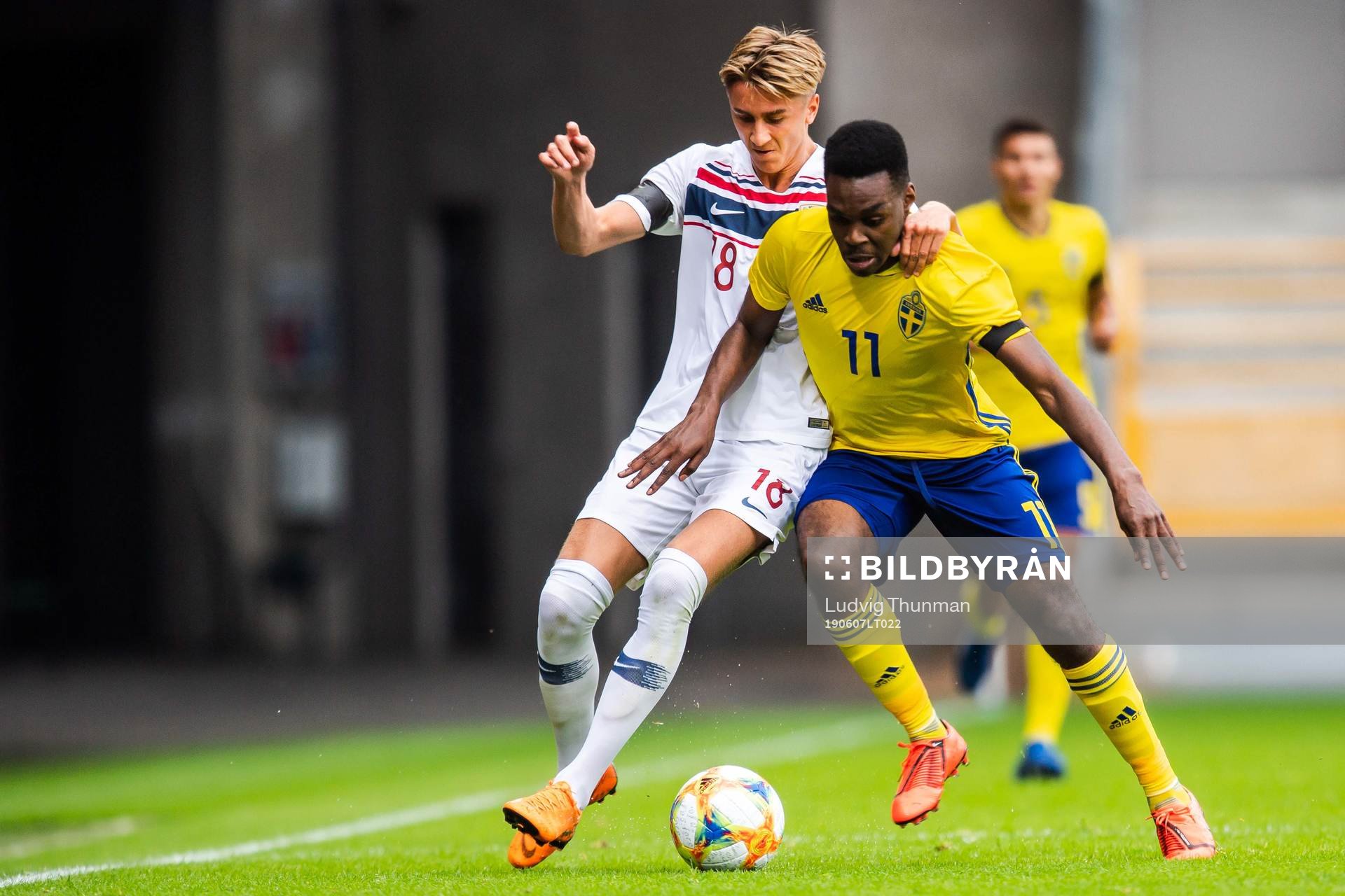 Dennis Johnsen of Norway and Joel Asoro of Sweden