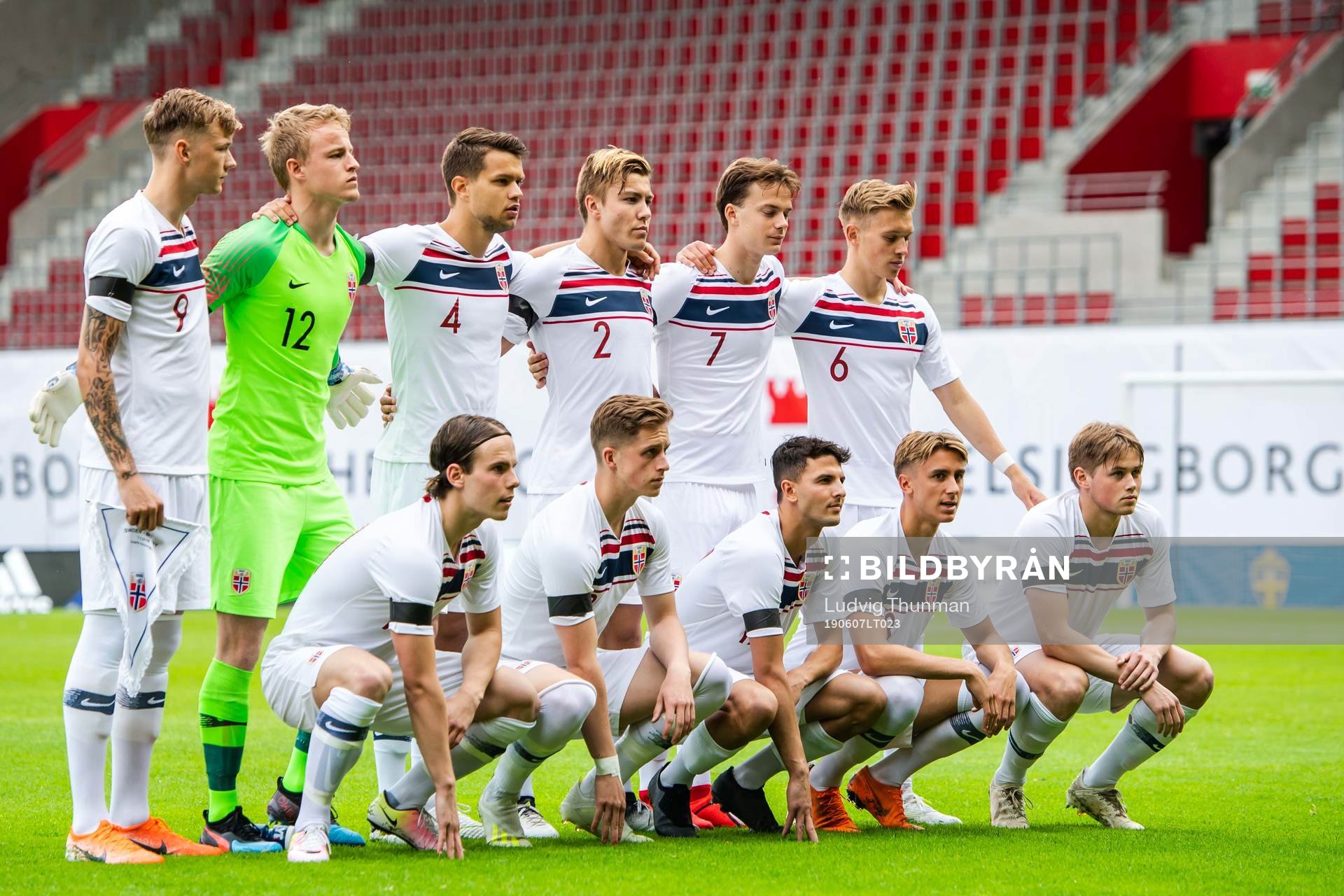 Players of Norway pose for a team group photo