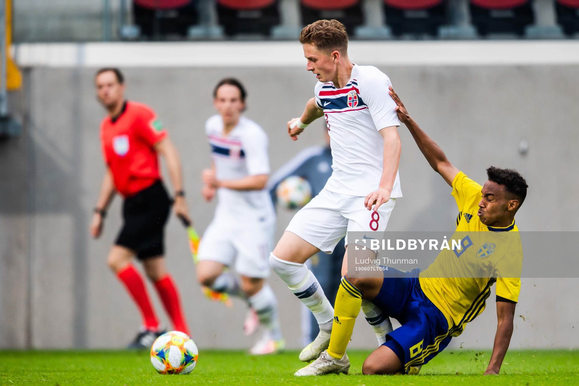 Simen Bolkan Nordli of Norway and Bilal Hussein of Sweden during the under 21 friendly match between Sweden and Norway on June 7, 2019 in Helsingborg.