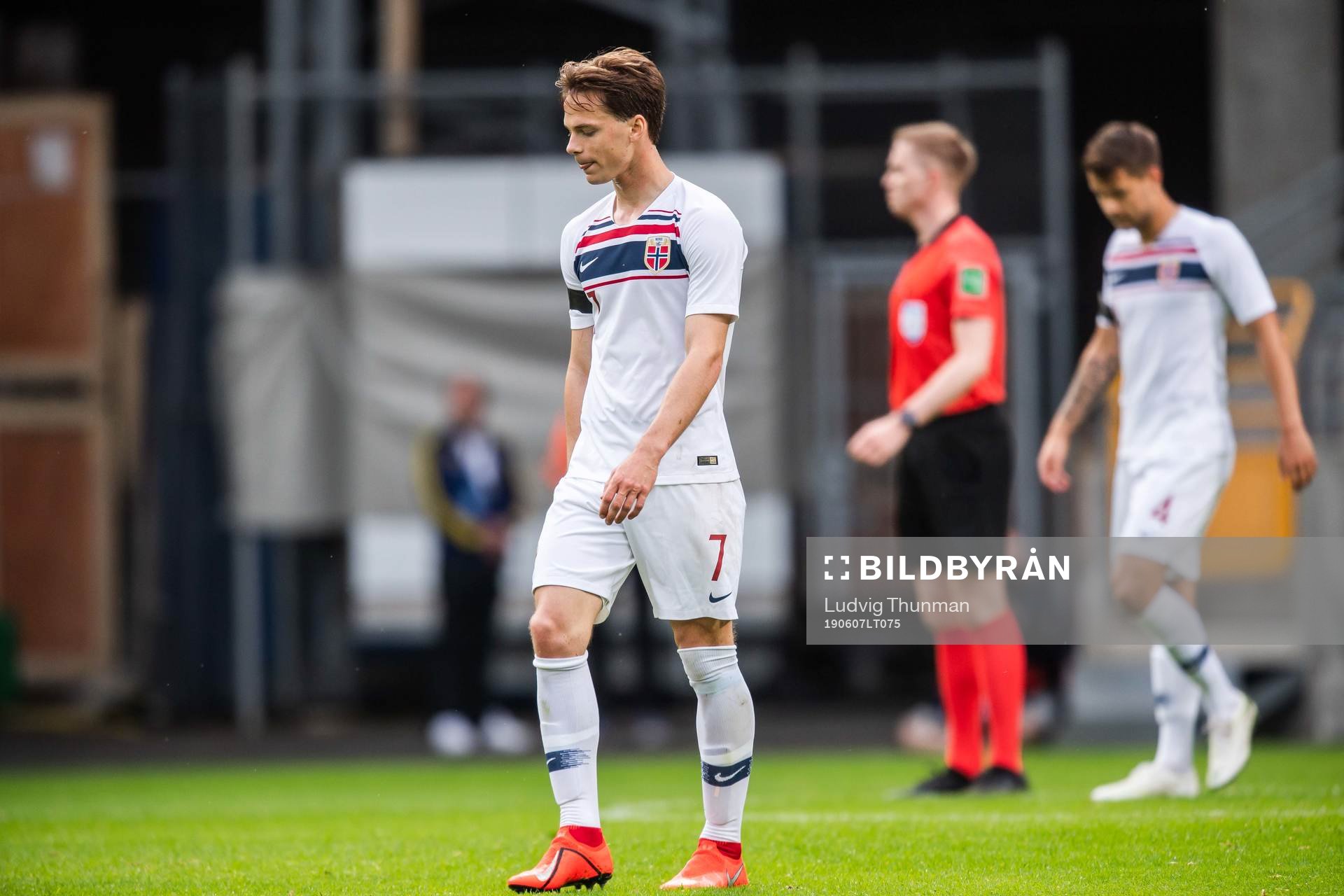 Felix Horn Myhre of Norway looks dejected