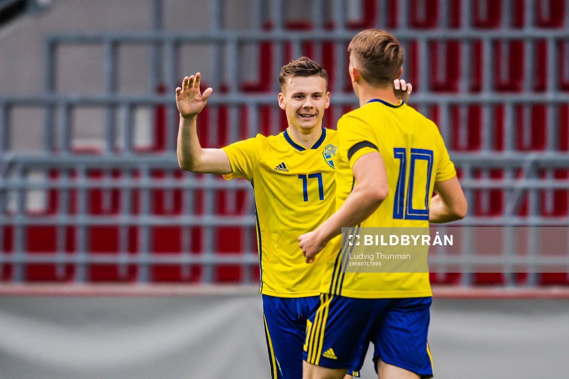 Viktor Gyökeres and Jake Larsson of Sweden celebrate