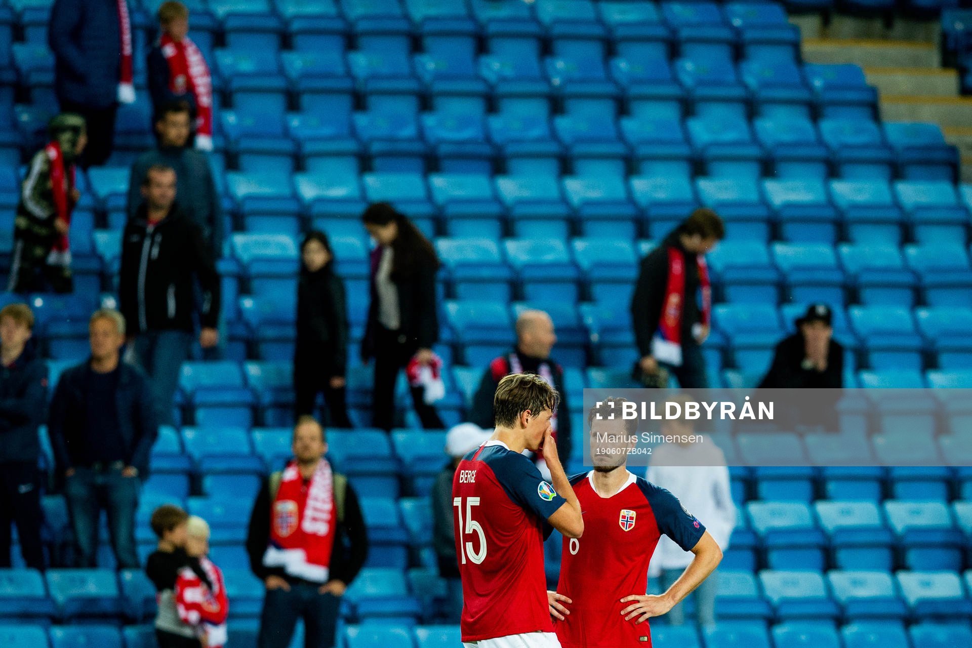 Sander Berge and Håvard Nordtveit of Norway look dejected