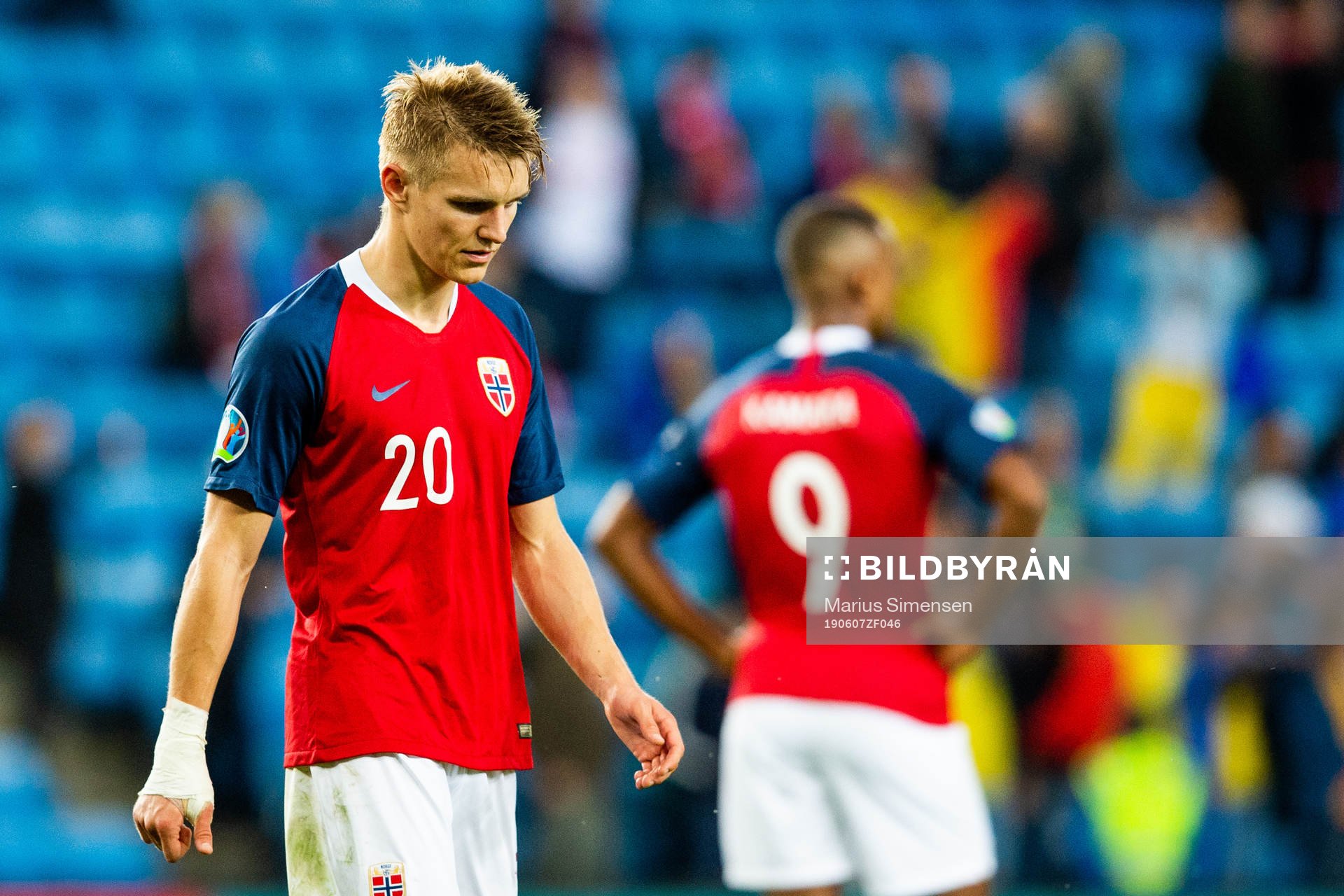 Martin Ødegaard of Norway looks dejected after the UEFA Euro Qualifier football match between Norway and Romania on June 7, 2019 in Oslo.