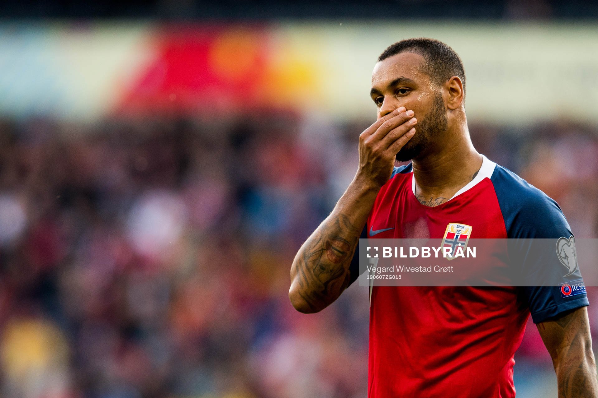 Joshua King of Norway looks dejected